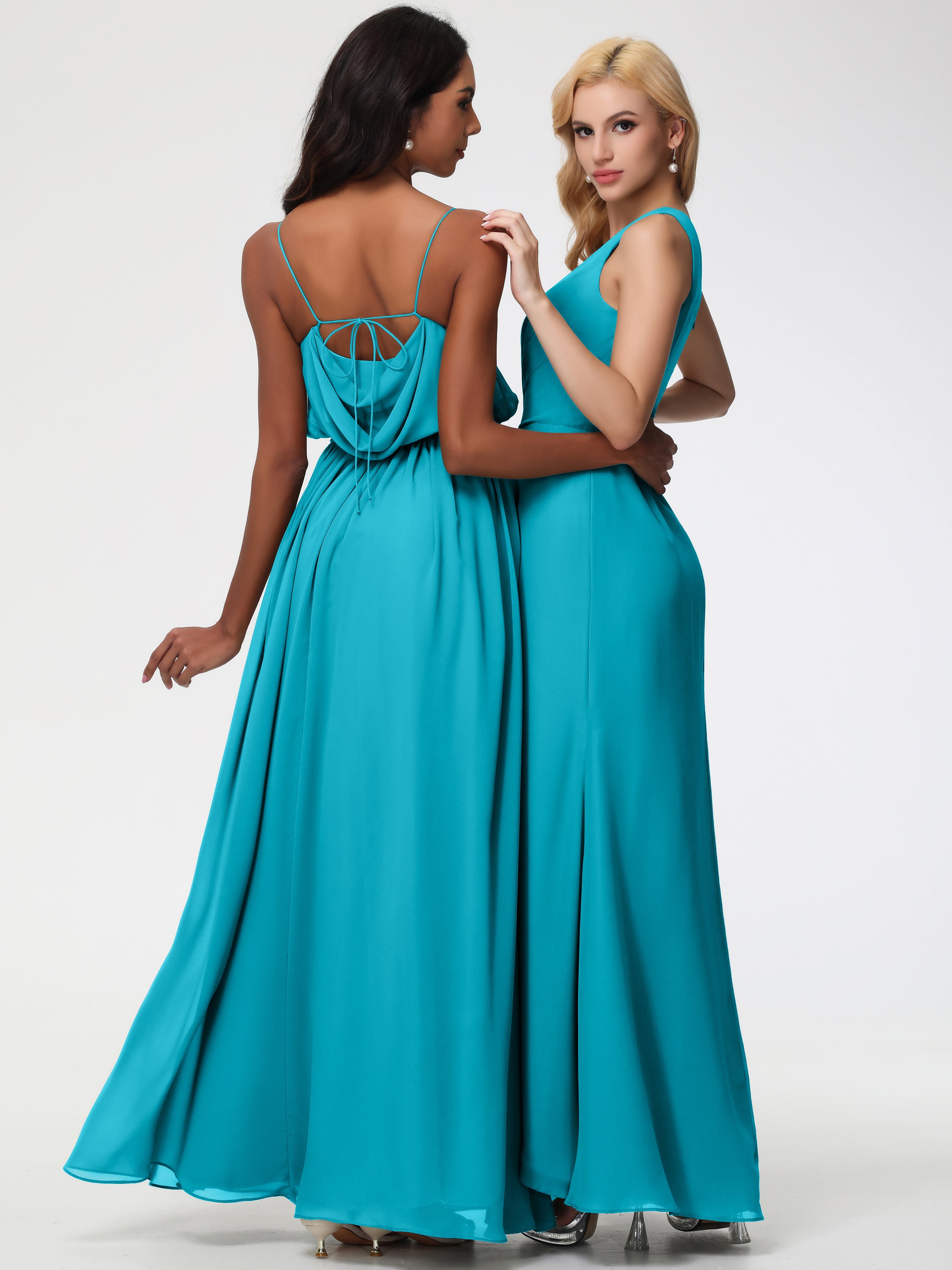 Robes De Demoiselle D'Honneur Vert Jade Seule-Épaule Fendue Trapèze Mousseline Robe Demoiselle D'Honneur