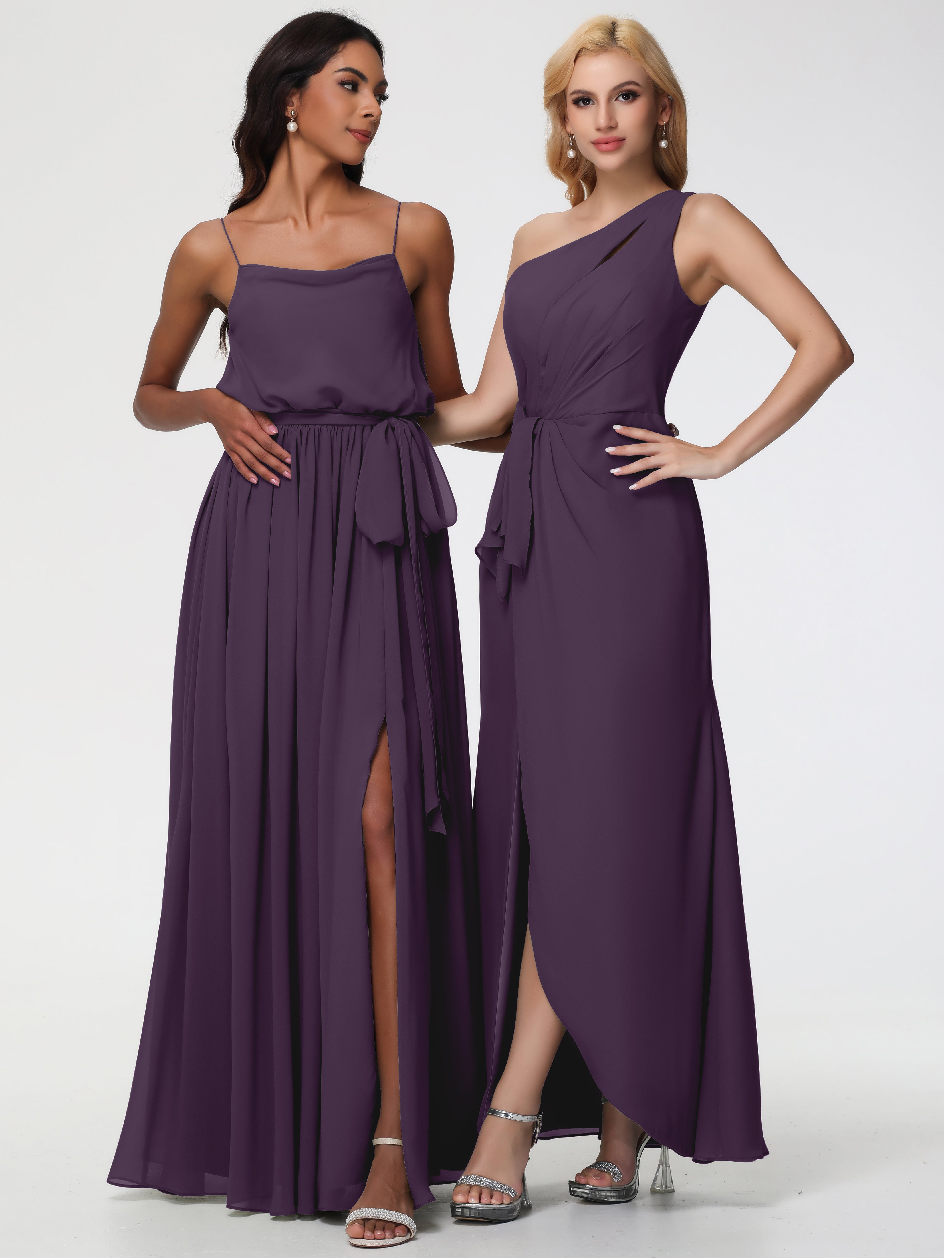 Robe De Demoiselle D'Honneur En Plum Seule-Épaule Fendue Trapèze Mousseline Robe Demoiselle D'Honneur