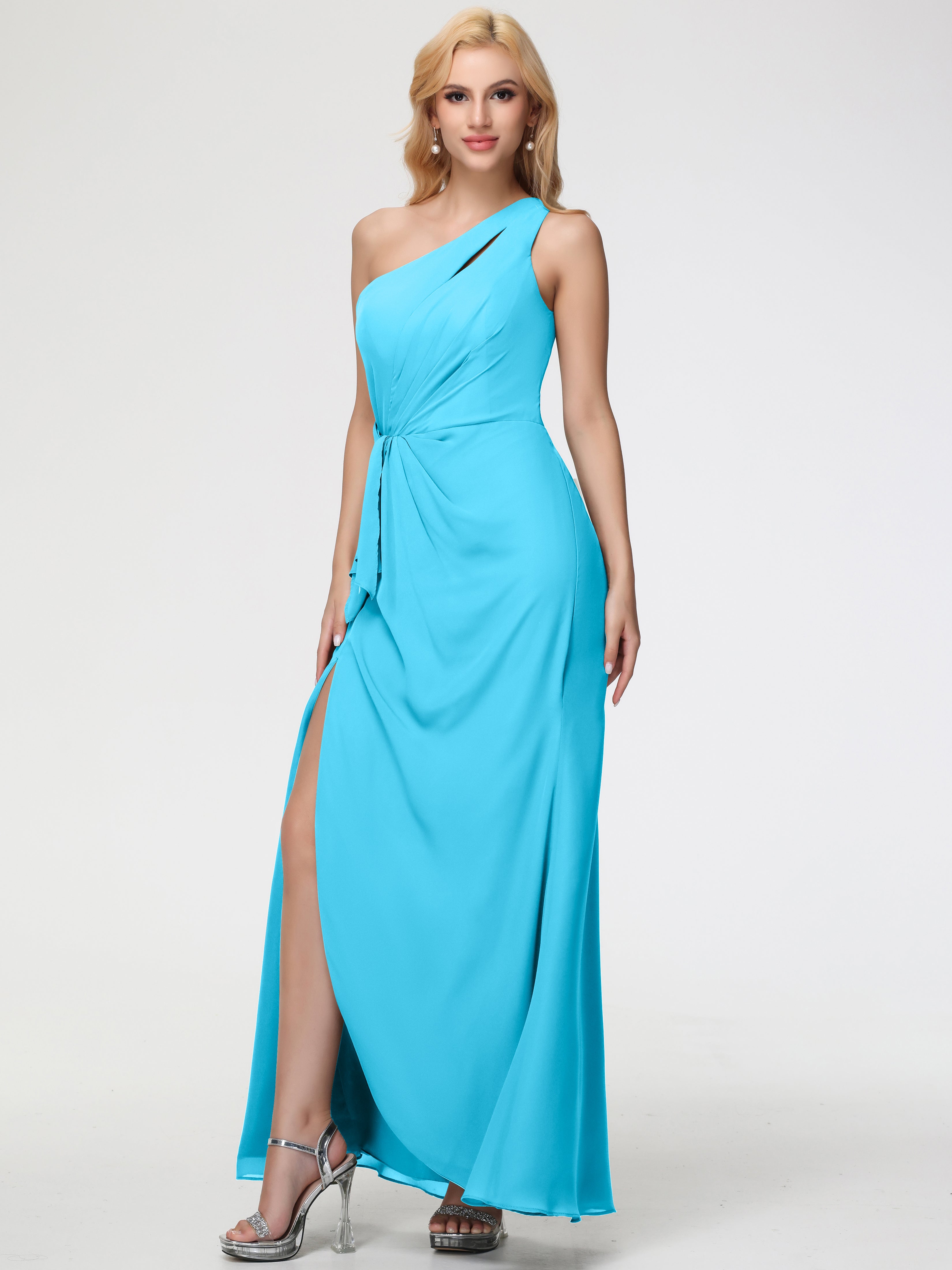 Robe De Demoiselle D'Honneur En Piscine Seule-Épaule Fendue Trapèze Mousseline Robe Demoiselle D'Honneur
