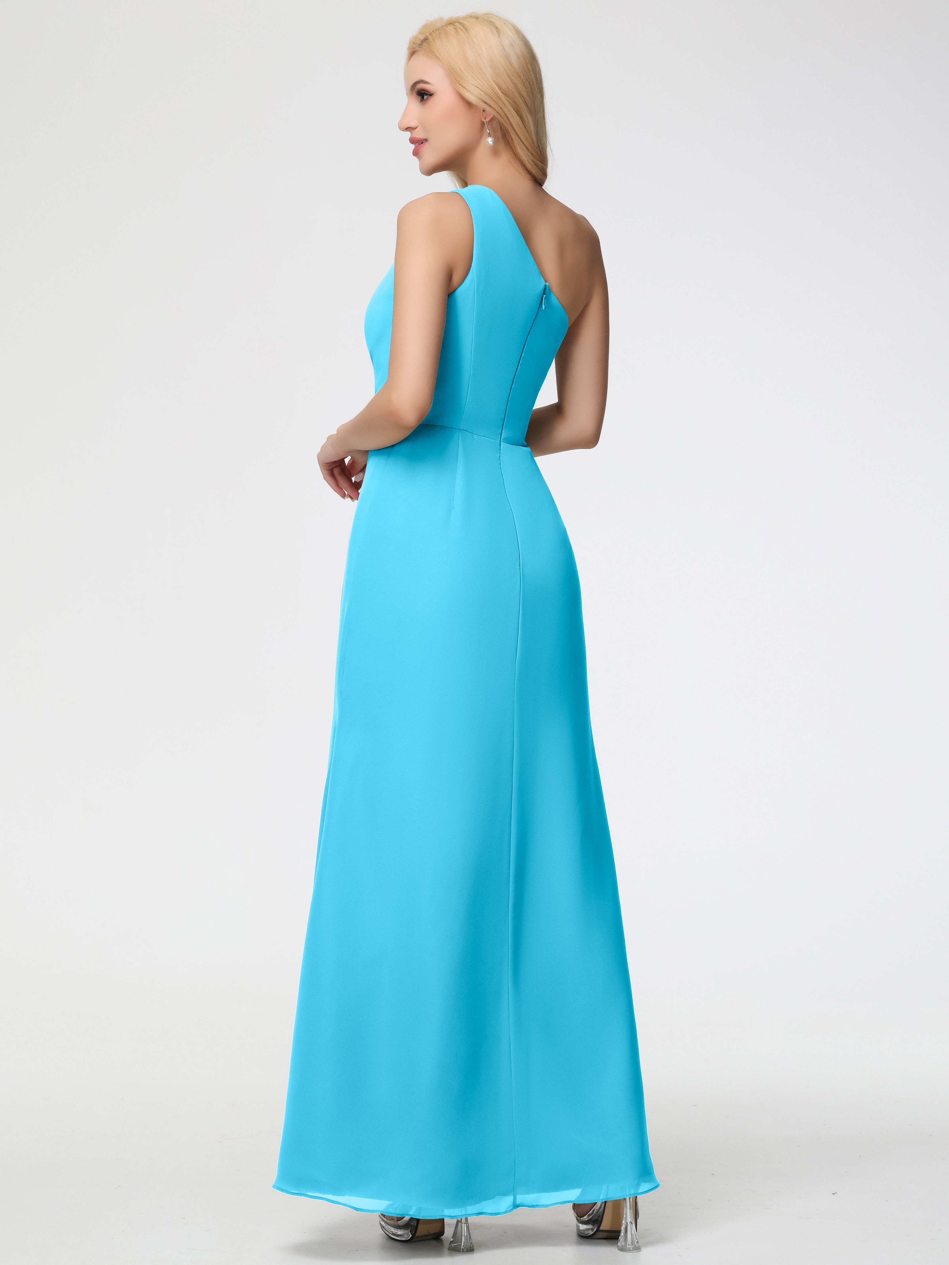 Robe De Demoiselle D'Honneur En Piscine Seule-Épaule Fendue Trapèze Mousseline Robe Demoiselle D'Honneur