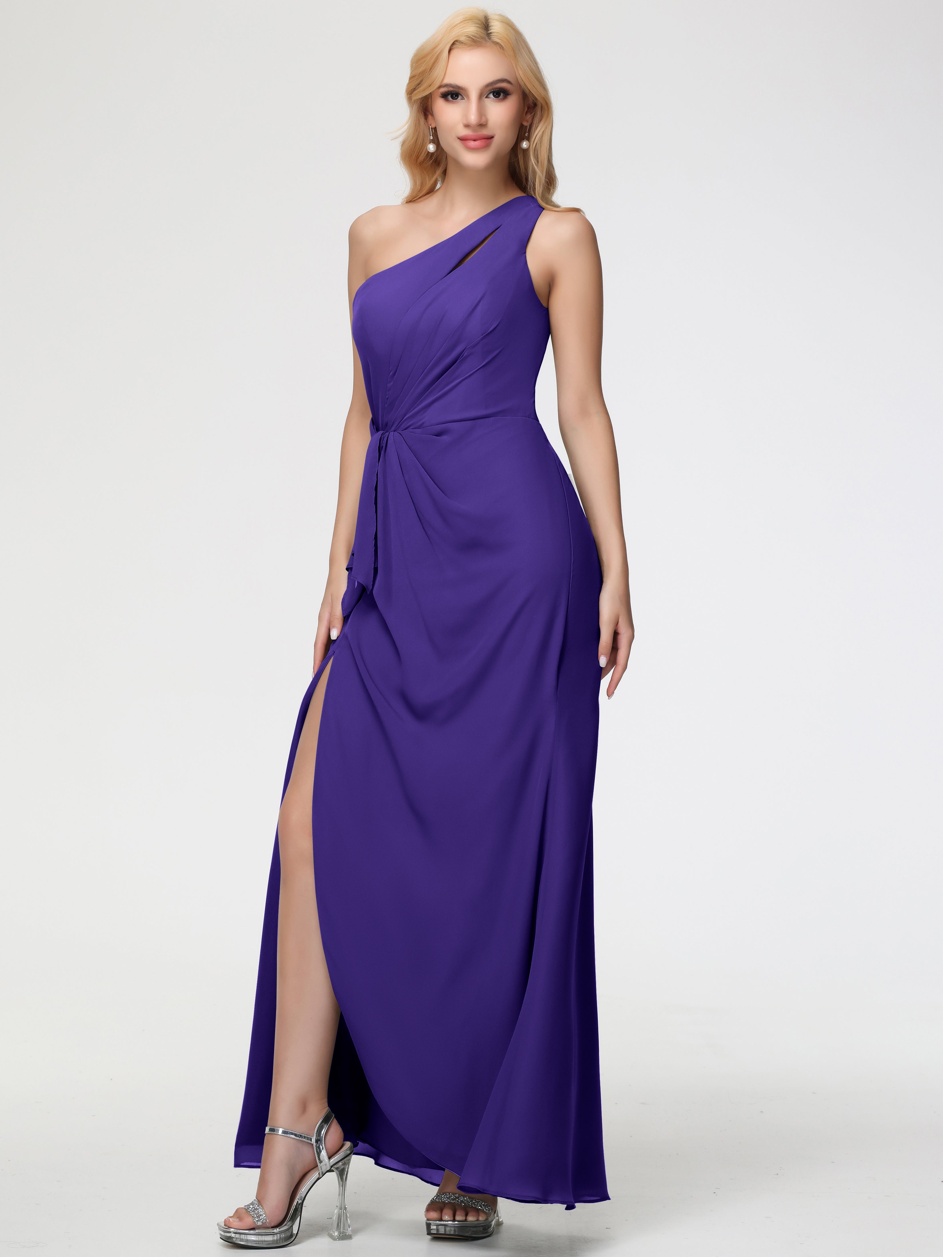 Robes De Demoiselle D'Honneur En Régence Seule-Épaule Fendue Trapèze Mousseline Robe Demoiselle D'Honneur