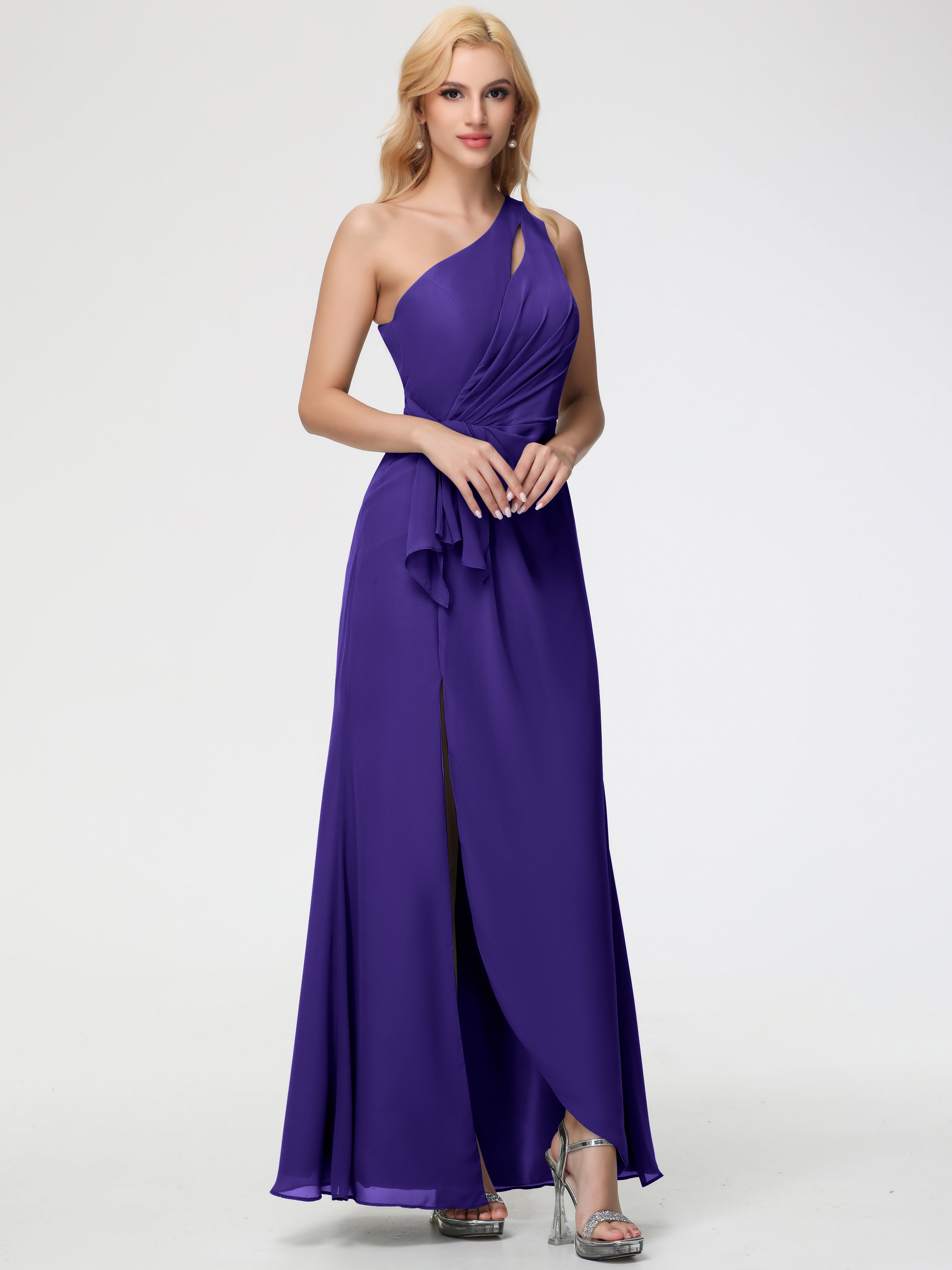 Robes De Demoiselle D'Honneur En Régence Seule-Épaule Fendue Trapèze Mousseline Robe Demoiselle D'Honneur
