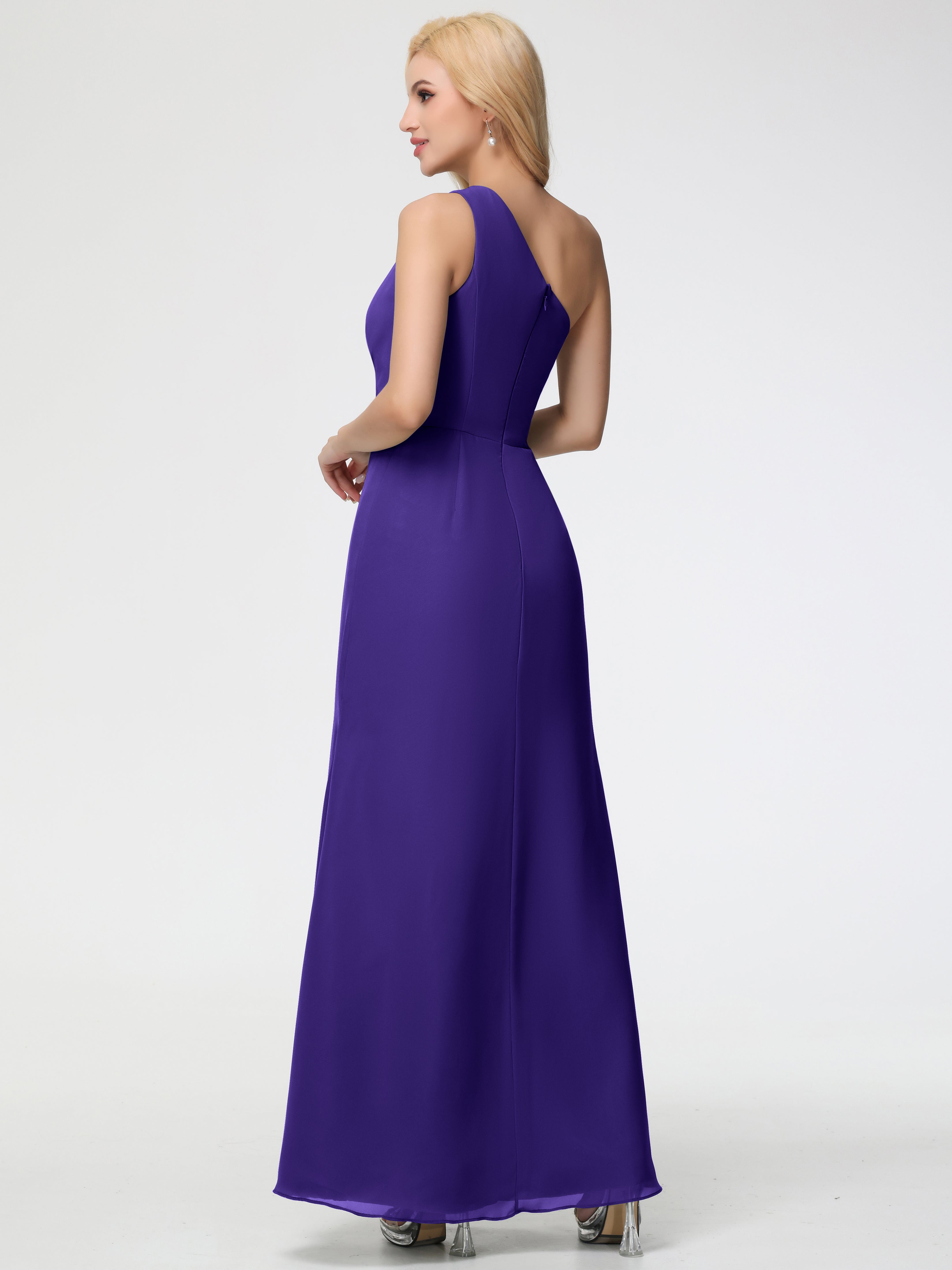 Robes De Demoiselle D'Honneur En Régence Seule-Épaule Fendue Trapèze Mousseline Robe Demoiselle D'Honneur
