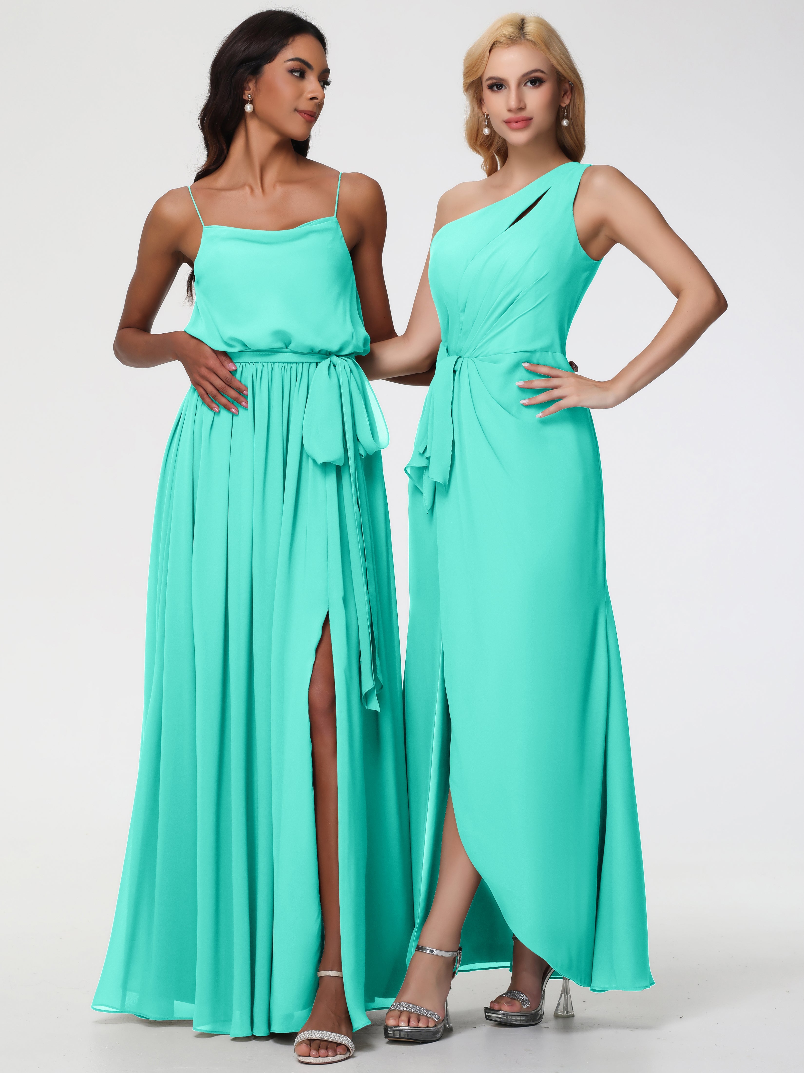 Robes De Demoiselle D'Honneur Spa Seule-Épaule Fendue Trapèze Mousseline Robe Demoiselle D'Honneur