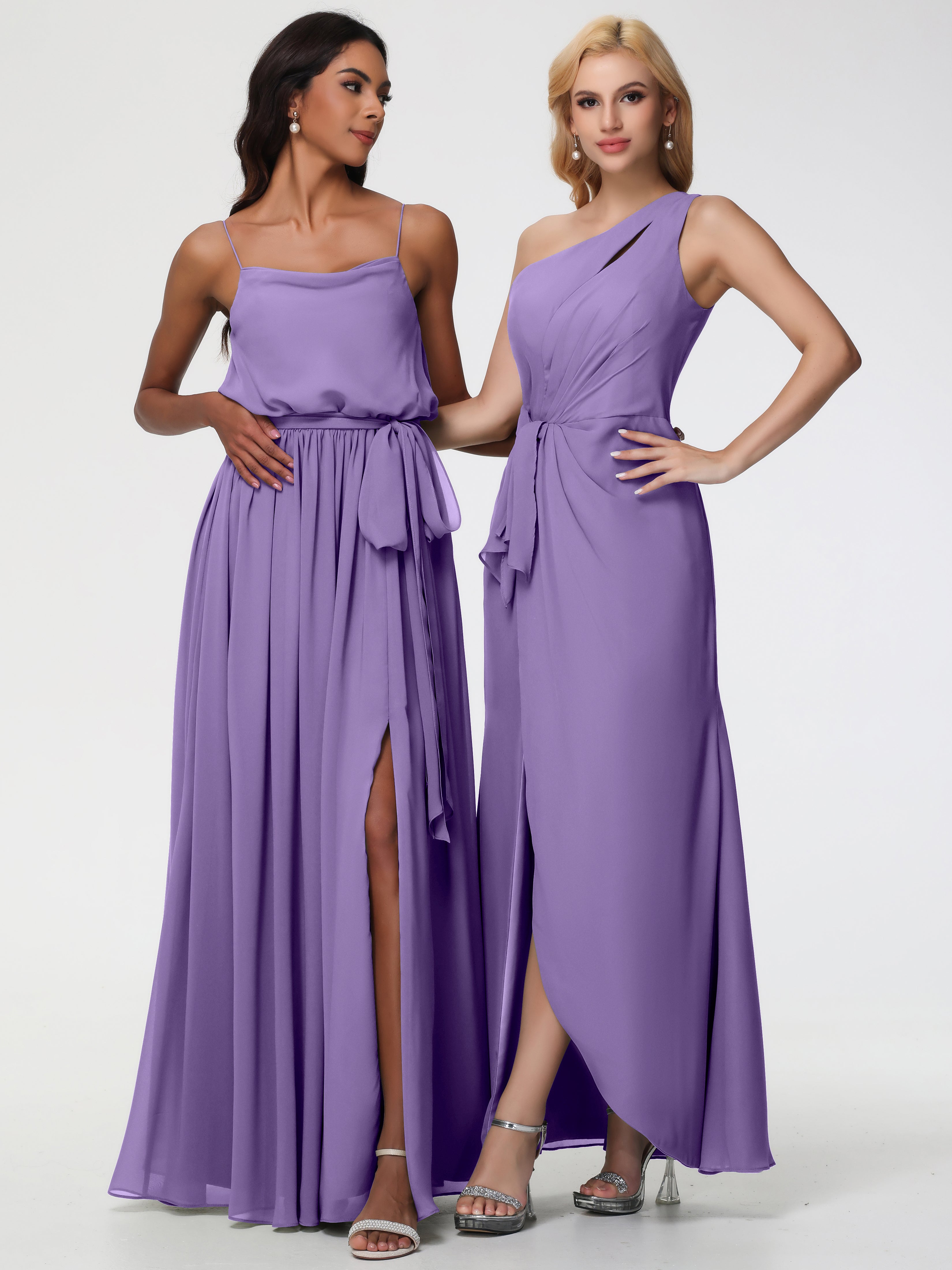 Robes De Demoiselle D'Honneur Tahiti Seule-Épaule Fendue Trapèze Mousseline Robe Demoiselle D'Honneur