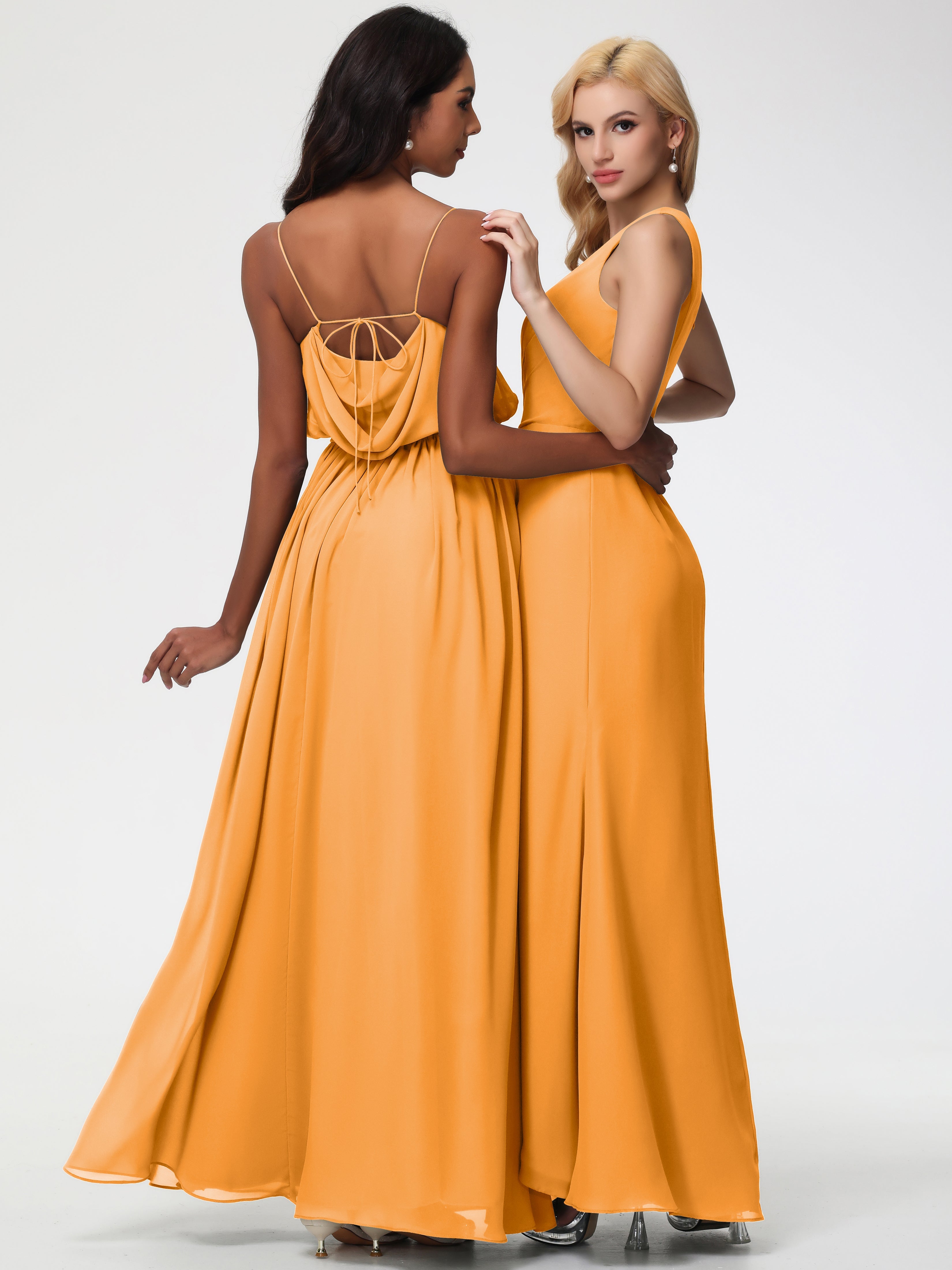 Robes De Demoiselle D'Honneur Mandarine Seule-Épaule Fendue Trapèze Mousseline Robe Demoiselle D'Honneur