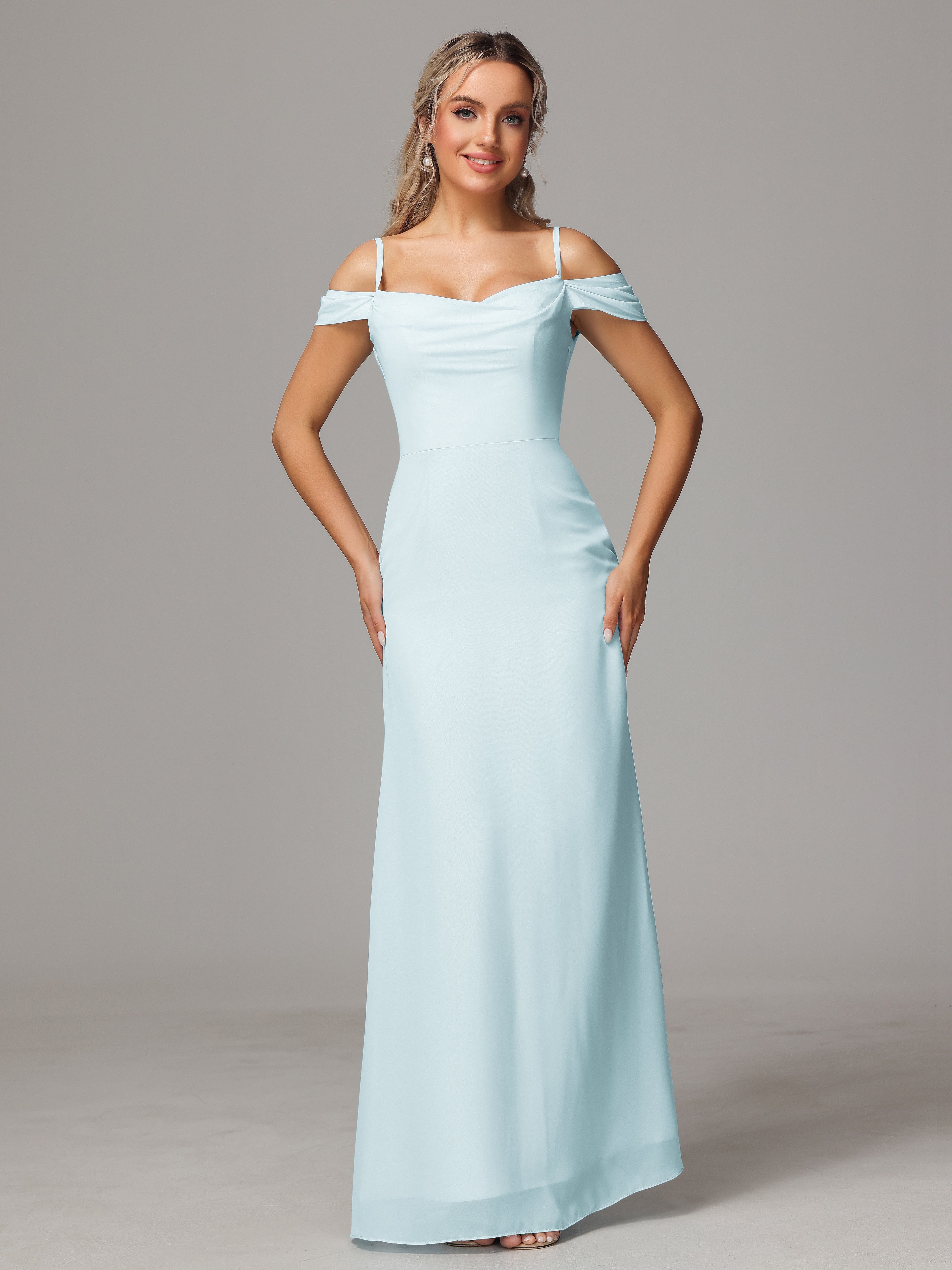 Robe De Demoiselle D'Honneur Brume Accueil Froid Trapèze Mousseline Longue Robes Demoiselle D'Honneur