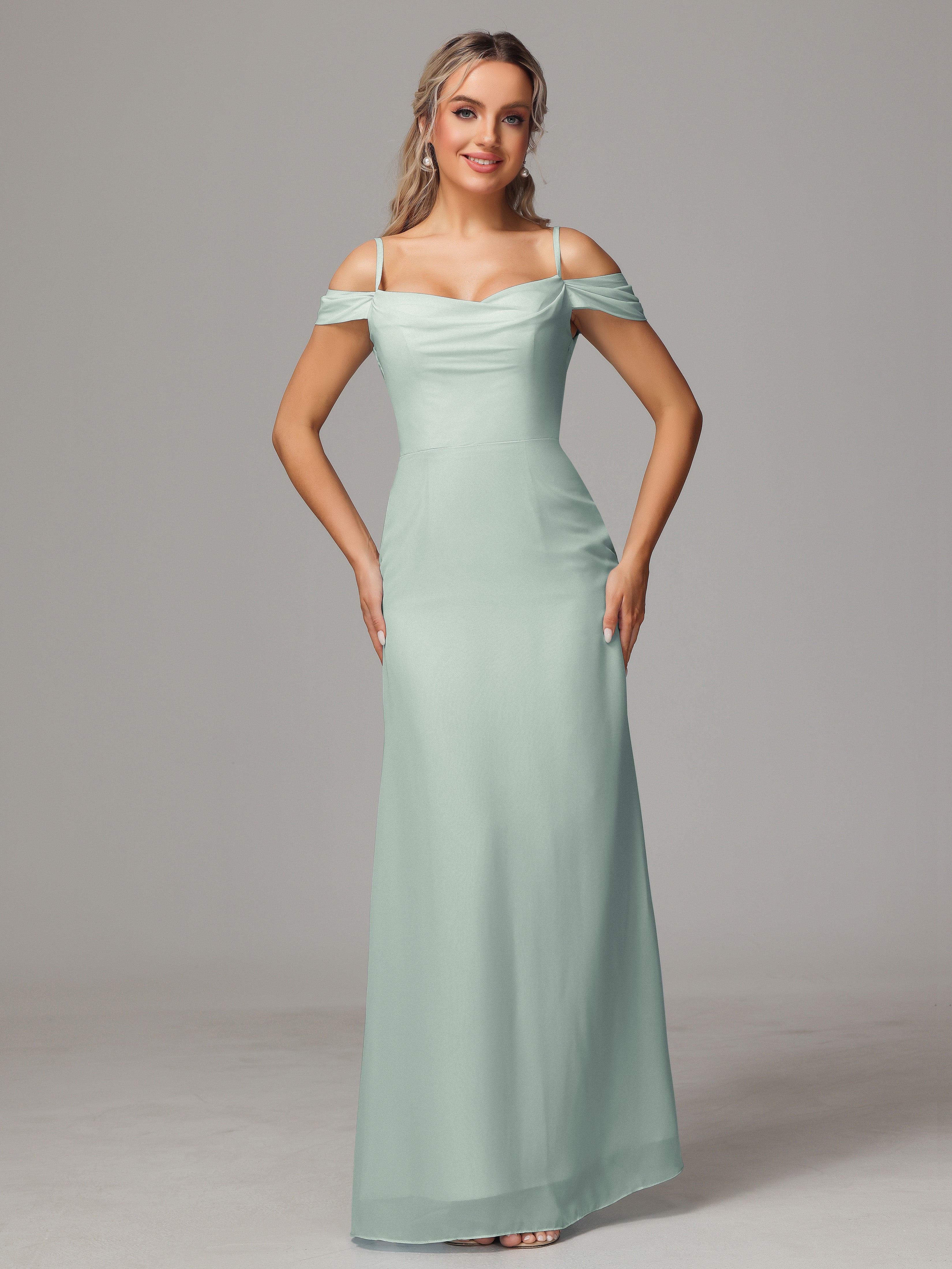 Robe Demoiselle D Honneur Celadon Longueur Genou Manches Courtes Mousseline Robes Demoiselle D'Honneur Grande Taille