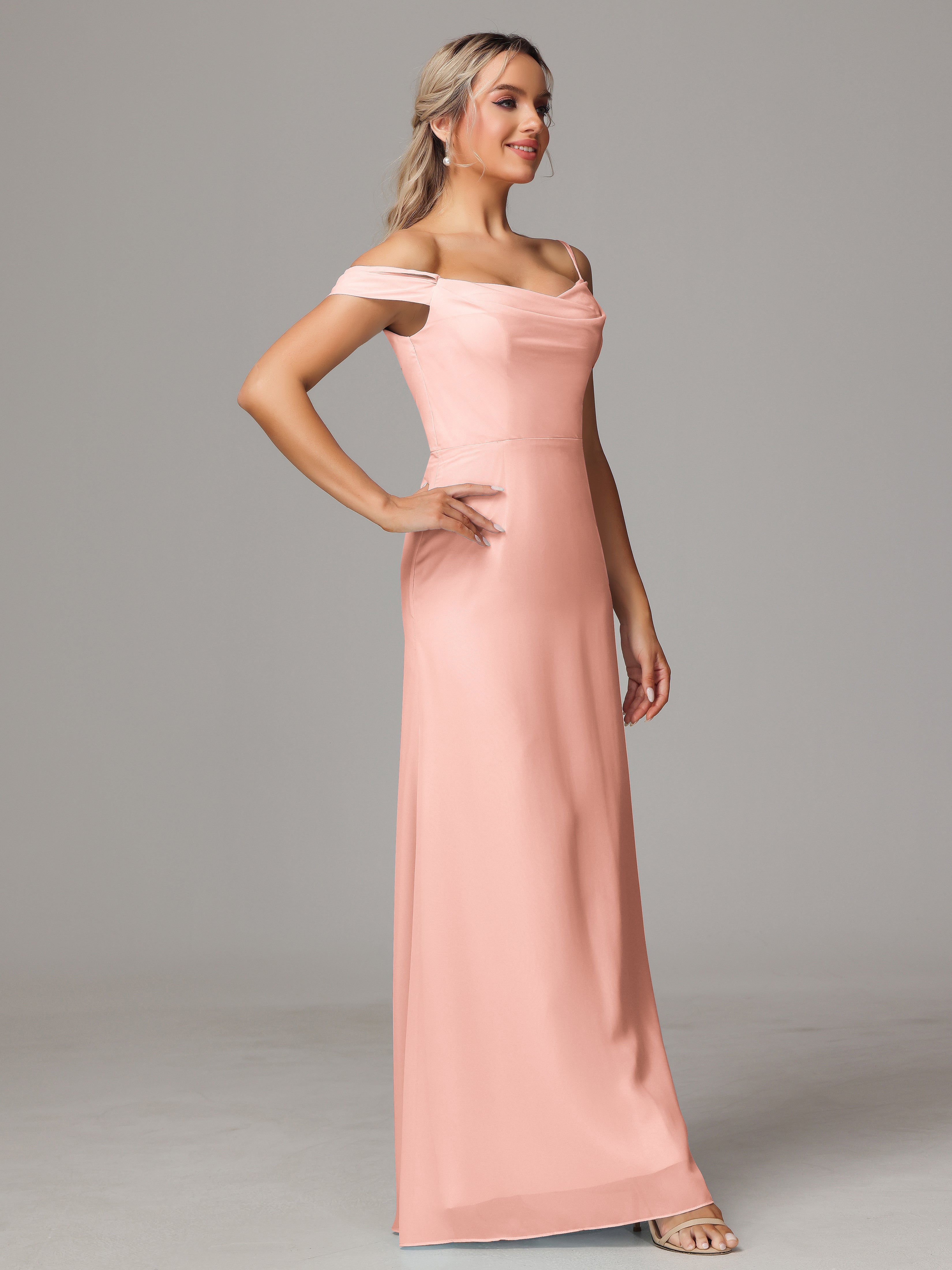 Robe Demoiselle Dhonneur Corail Accueil Froid Trapèze Mousseline Longue Robes Demoiselle D'Honneur