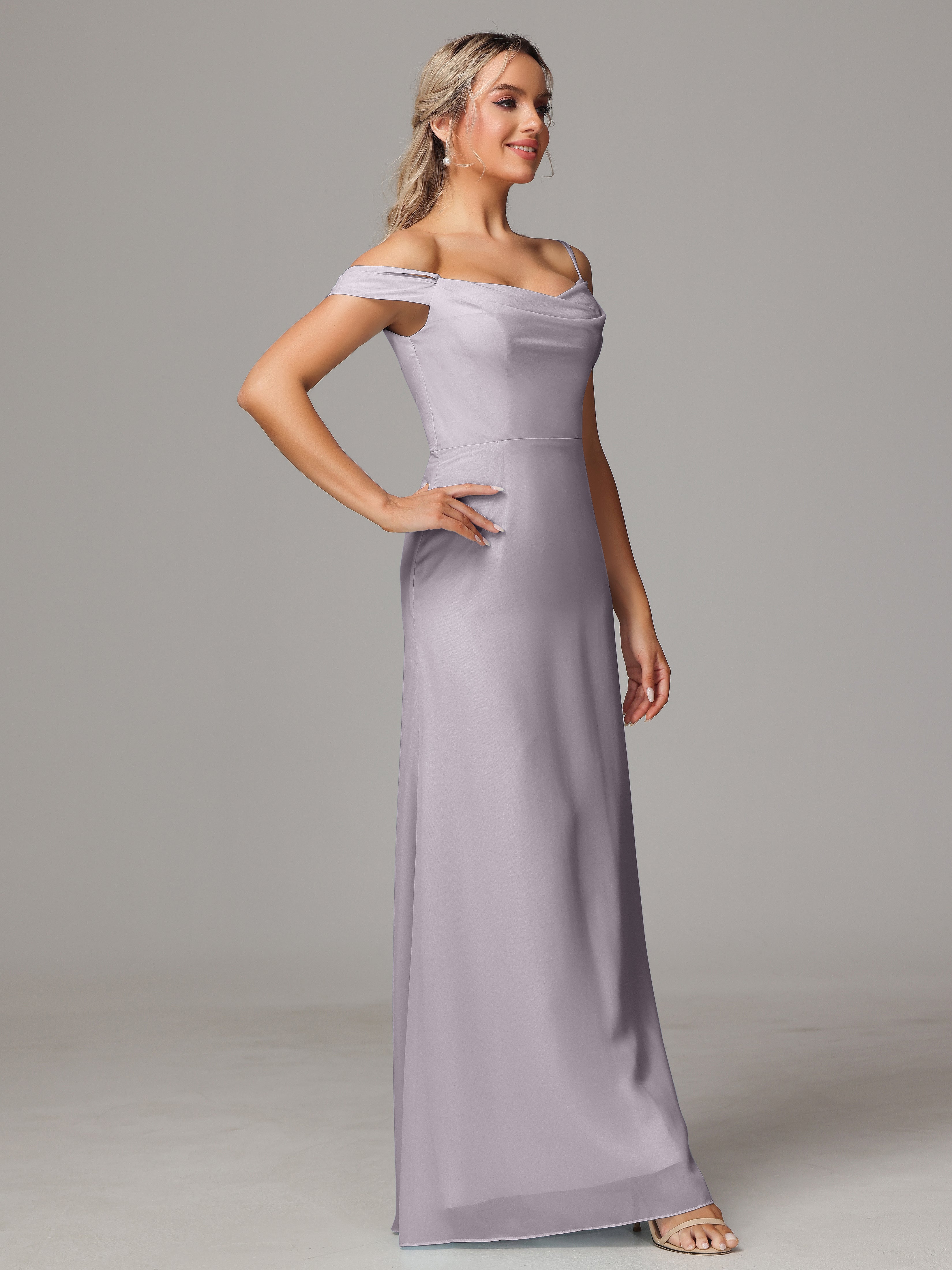 Robes De Demoiselle D'Honneur Couleur Crépuscule Accueil Froid Trapèze Mousseline Longue Robes Demoiselle D'Honneur