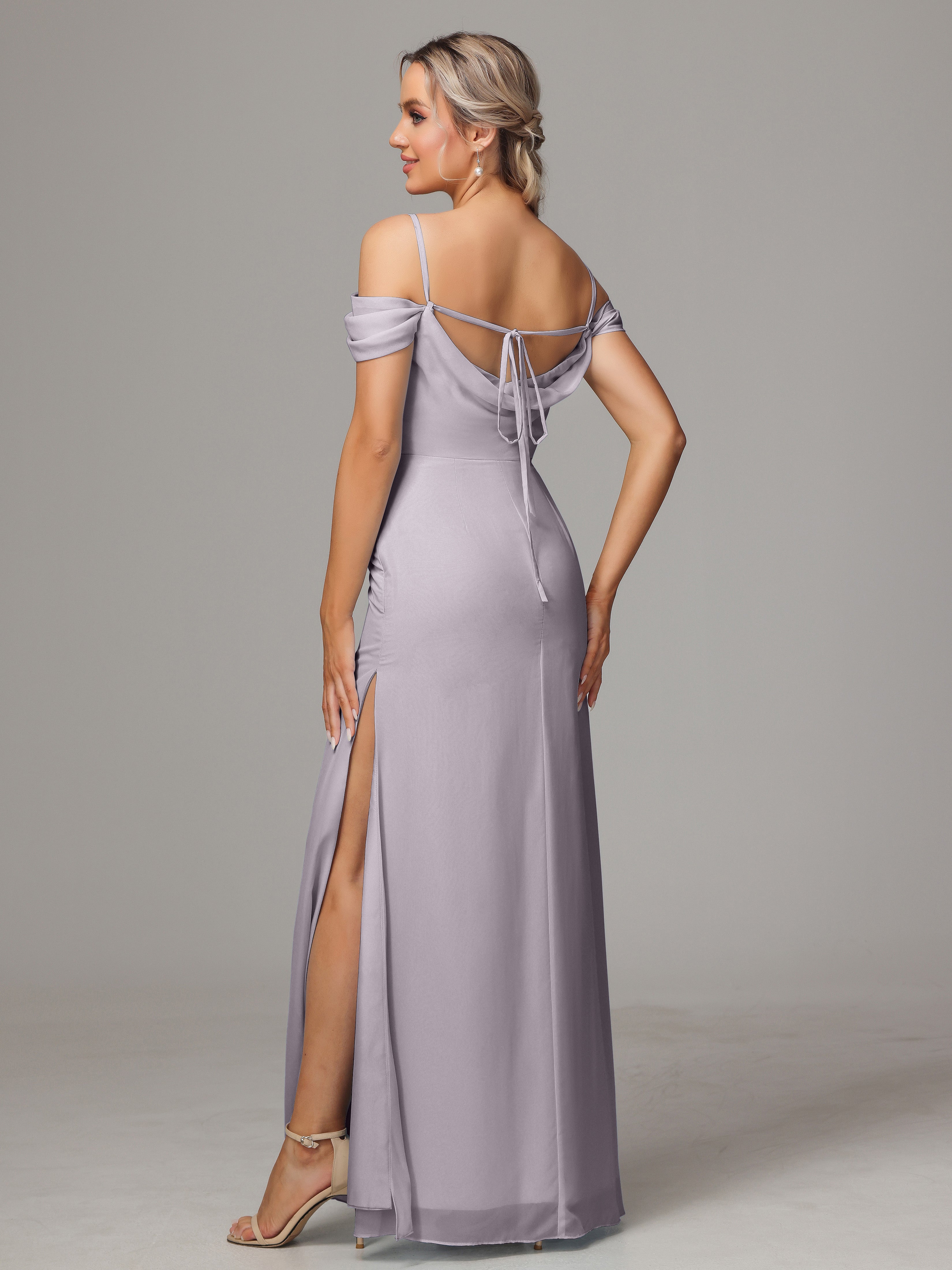 Robes De Demoiselle D'Honneur Couleur Crépuscule Accueil Froid Trapèze Mousseline Longue Robes Demoiselle D'Honneur