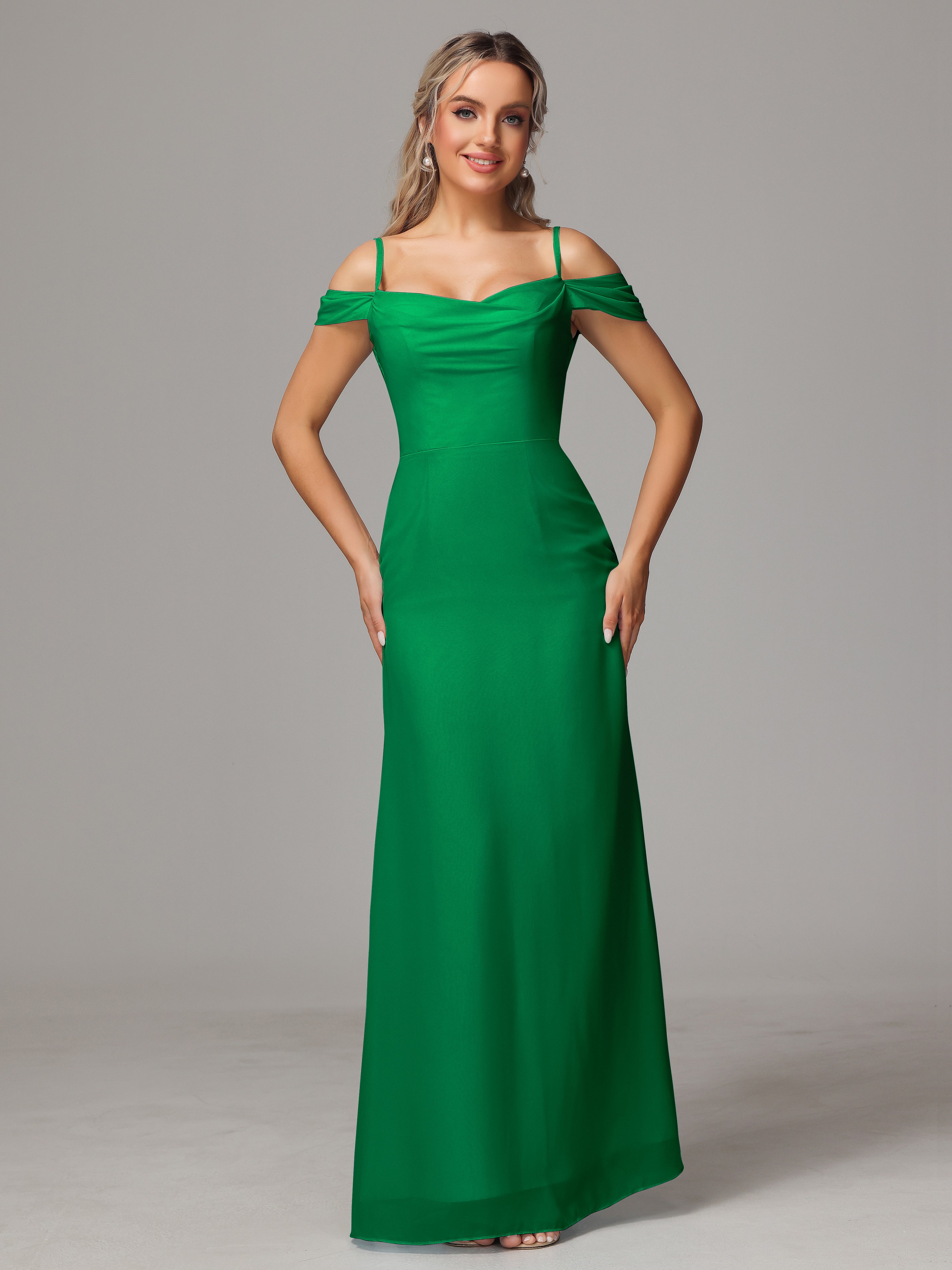 Robe Demoiselle D Honneur Emeraude Accueil Froid Trapèze Mousseline Longue Robes Demoiselle D'Honneur