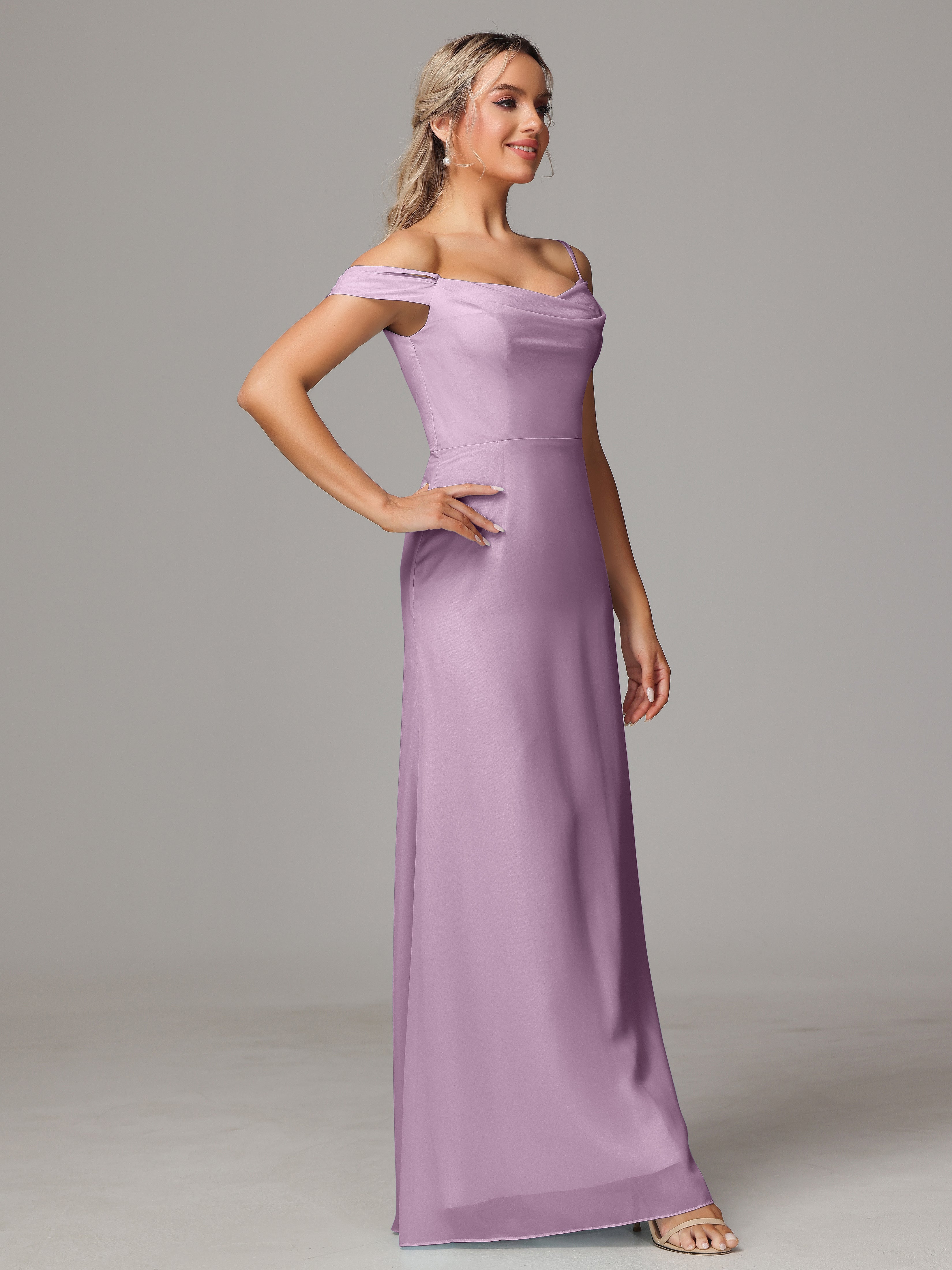 Robes De Demoiselle D'Honneur Glycine Accueil Froid Trapèze Mousseline Longue Robes Demoiselle D'Honneur