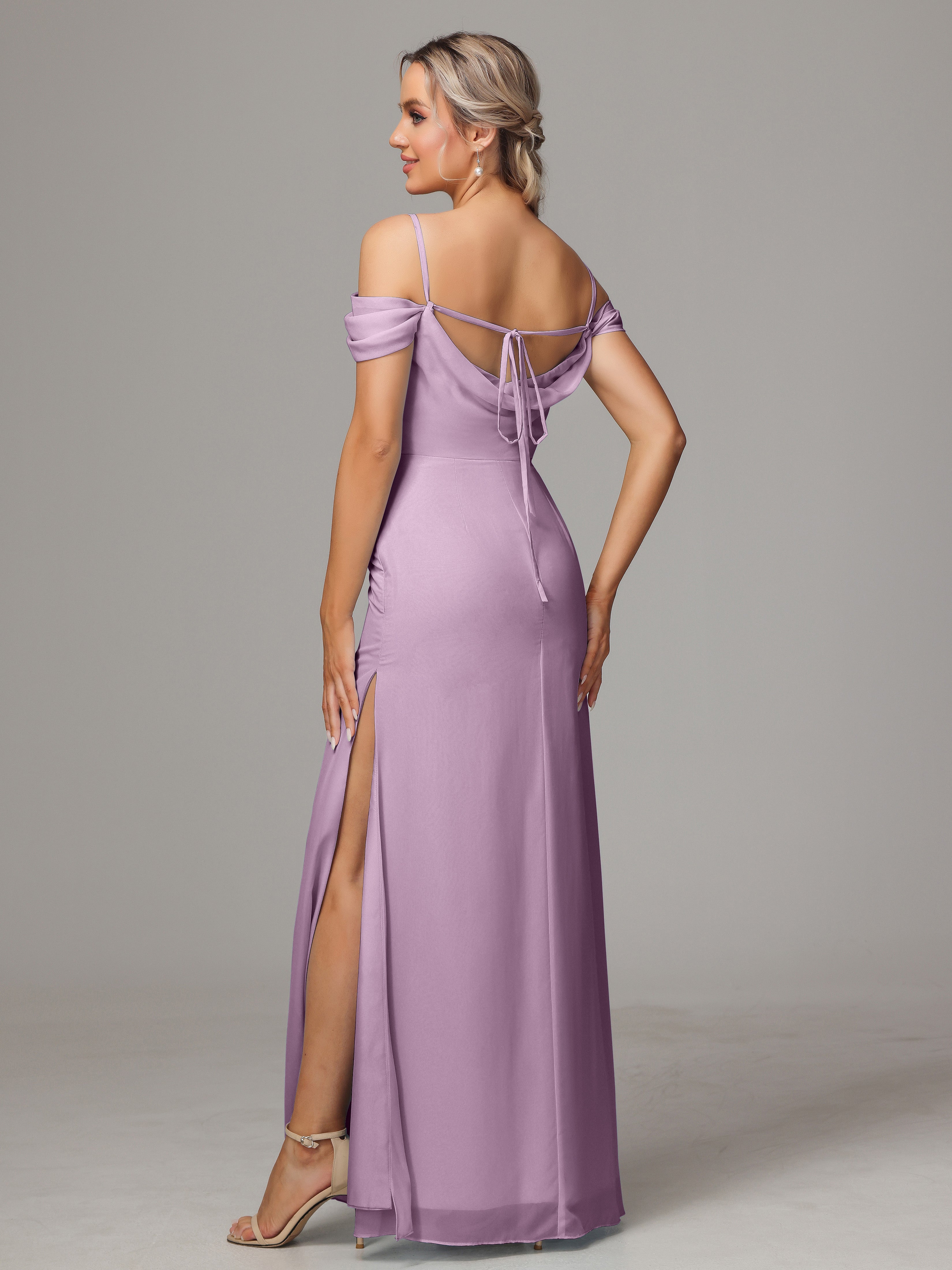 Robes De Demoiselle D'Honneur Glycine Accueil Froid Trapèze Mousseline Longue Robes Demoiselle D'Honneur