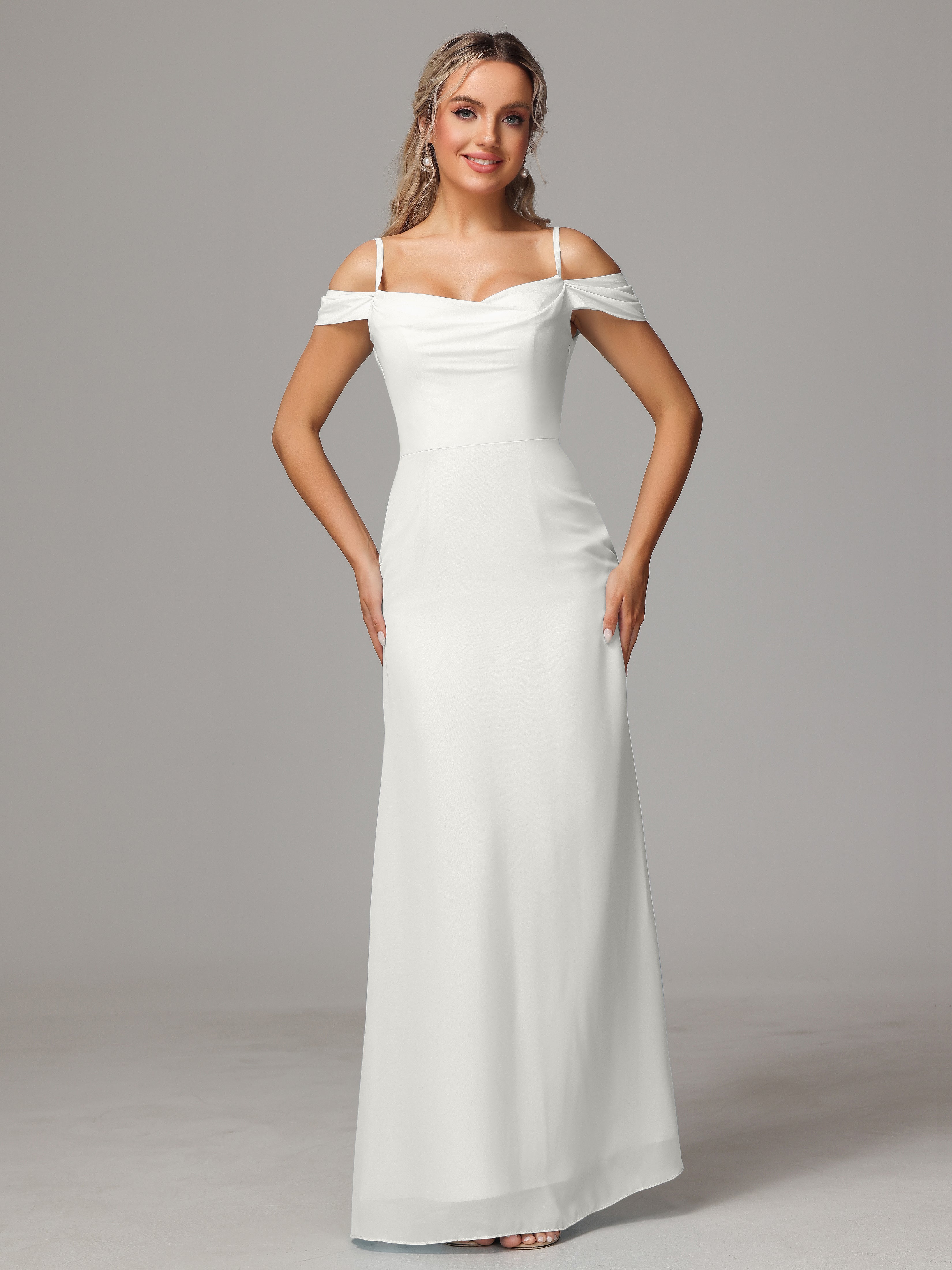 Robe De Demoiselle D Honneur Ivoire Accueil Froid Trapèze Mousseline Longue Robes Demoiselle D'Honneur