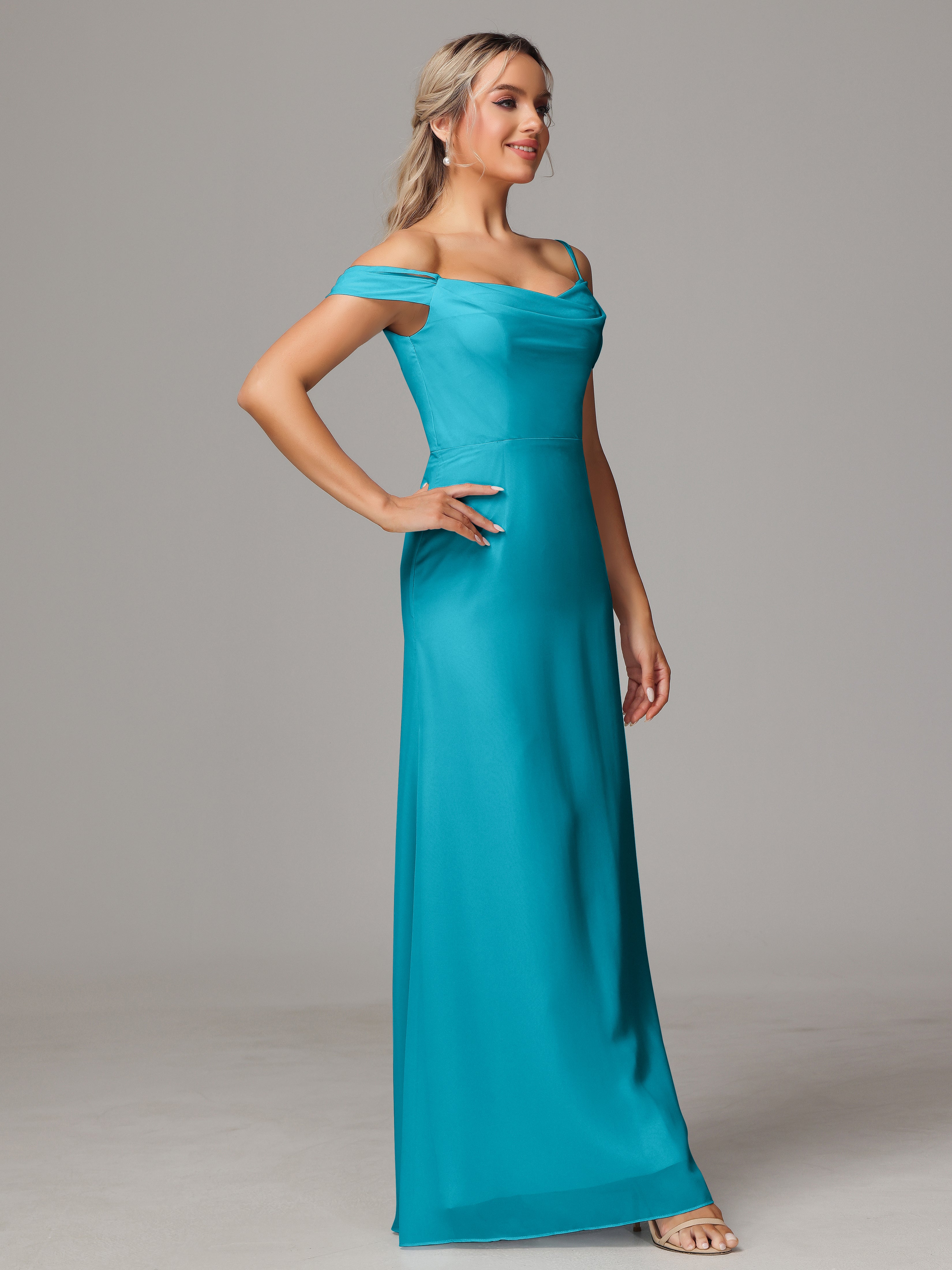 Robes De Demoiselle D'Honneur Jade Accueil Froid Trapèze Mousseline Longue Robes Demoiselle D'Honneur