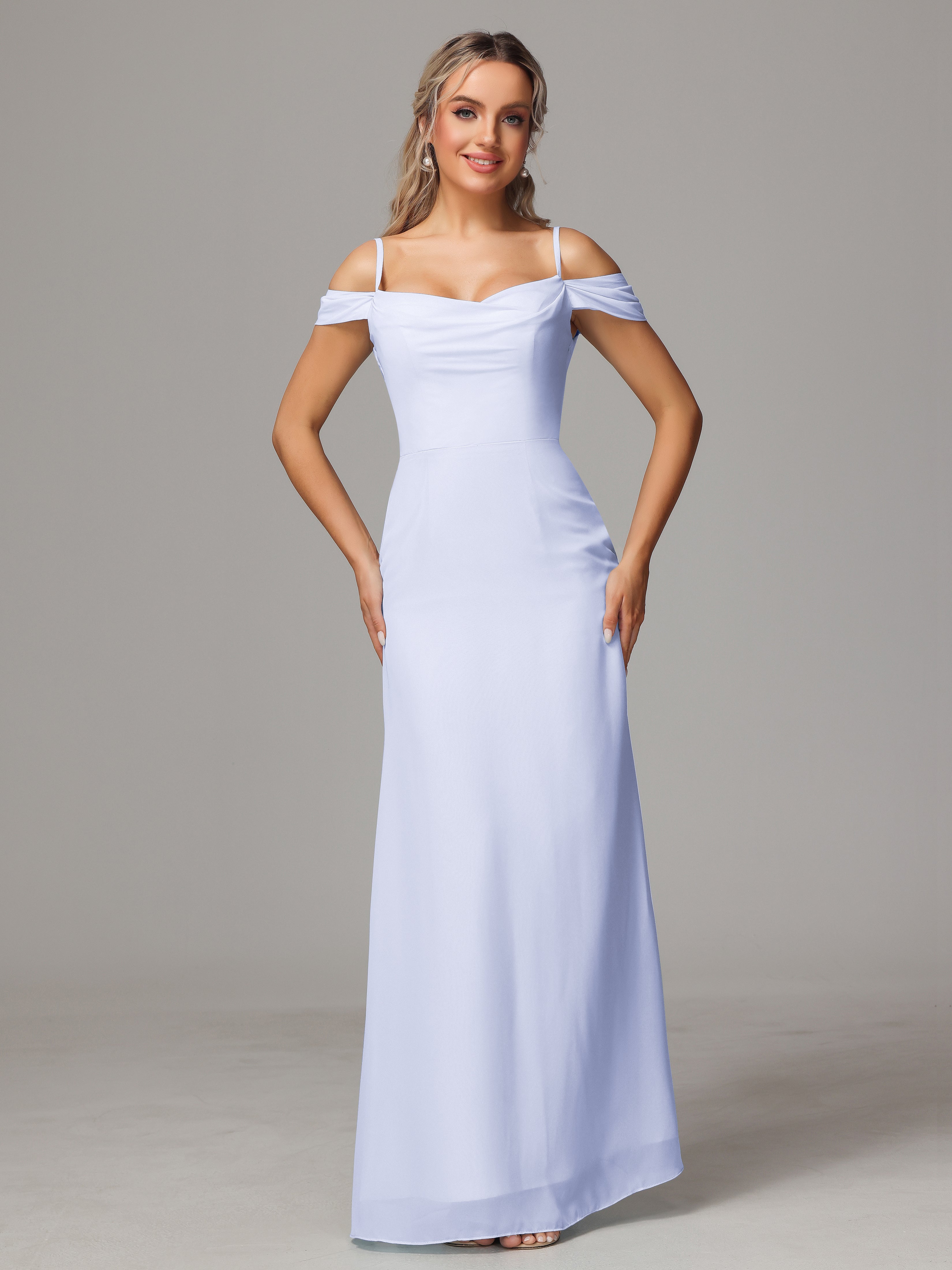 Robe Demoiselle D Honneur Lavande Accueil Froid Trapèze Mousseline Longue Robes Demoiselle D'Honneur