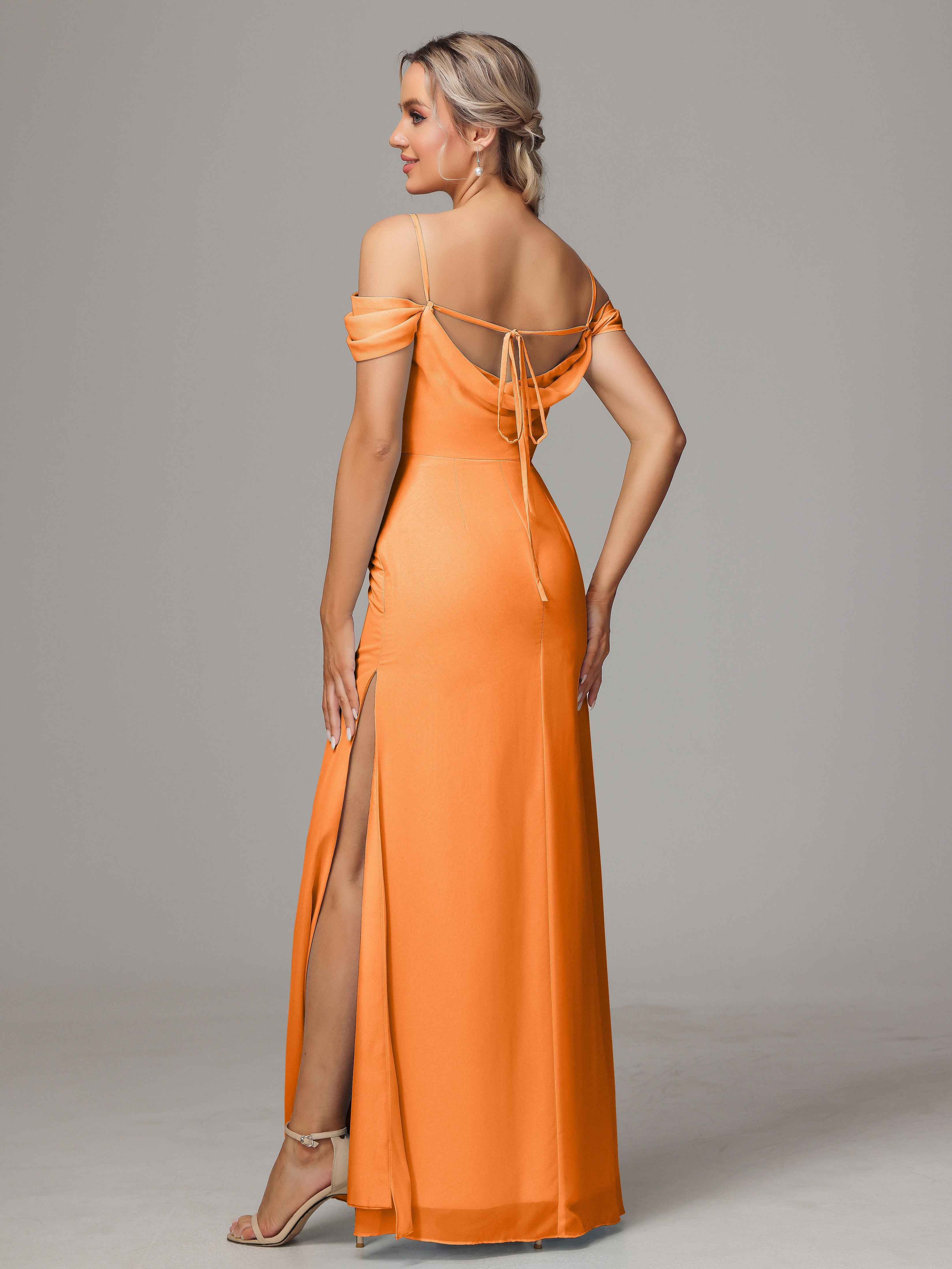 Demoiselle Dhonneur Robe Orange Accueil Froid Trapèze Mousseline Longue Robes Demoiselle D'Honneur