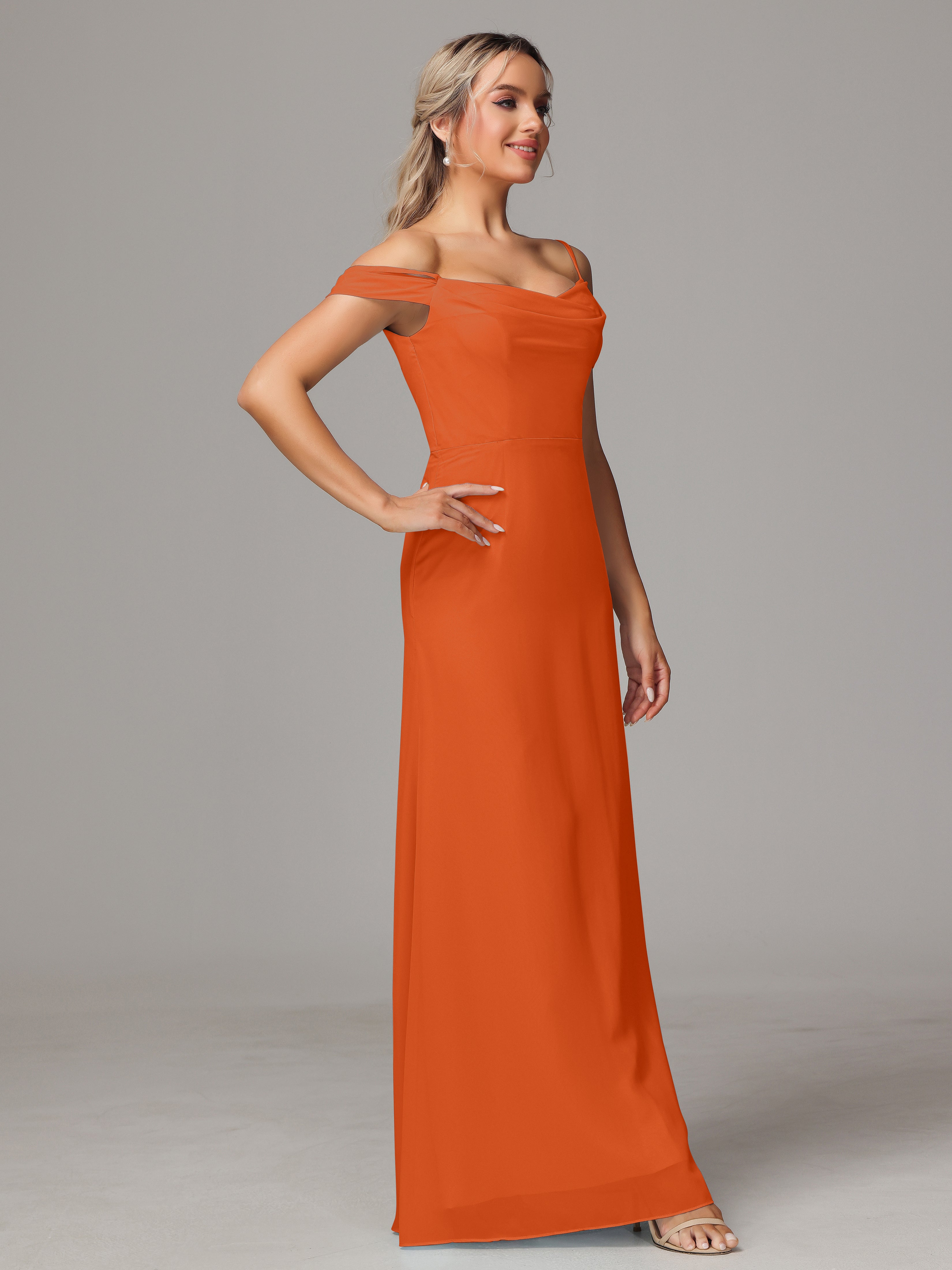 Robe Demoiselle D Honneur Orange Brulé Accueil Froid Trapèze Mousseline Longue Robes Demoiselle D'Honneur