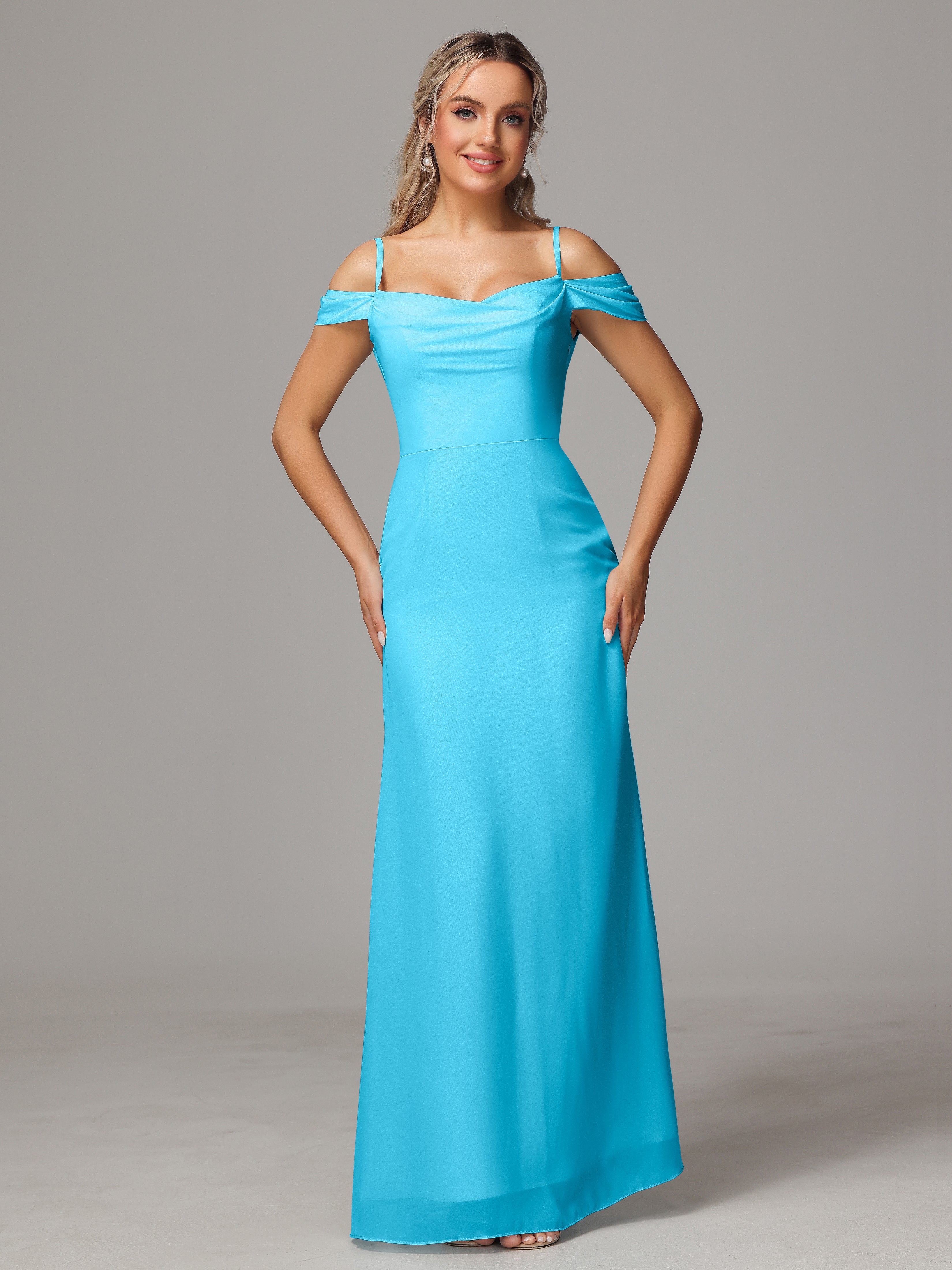 Robe De Demoiselle D'Honneur En Piscine Accueil Froid Trapèze Mousseline Longue Robes Demoiselle D'Honneur