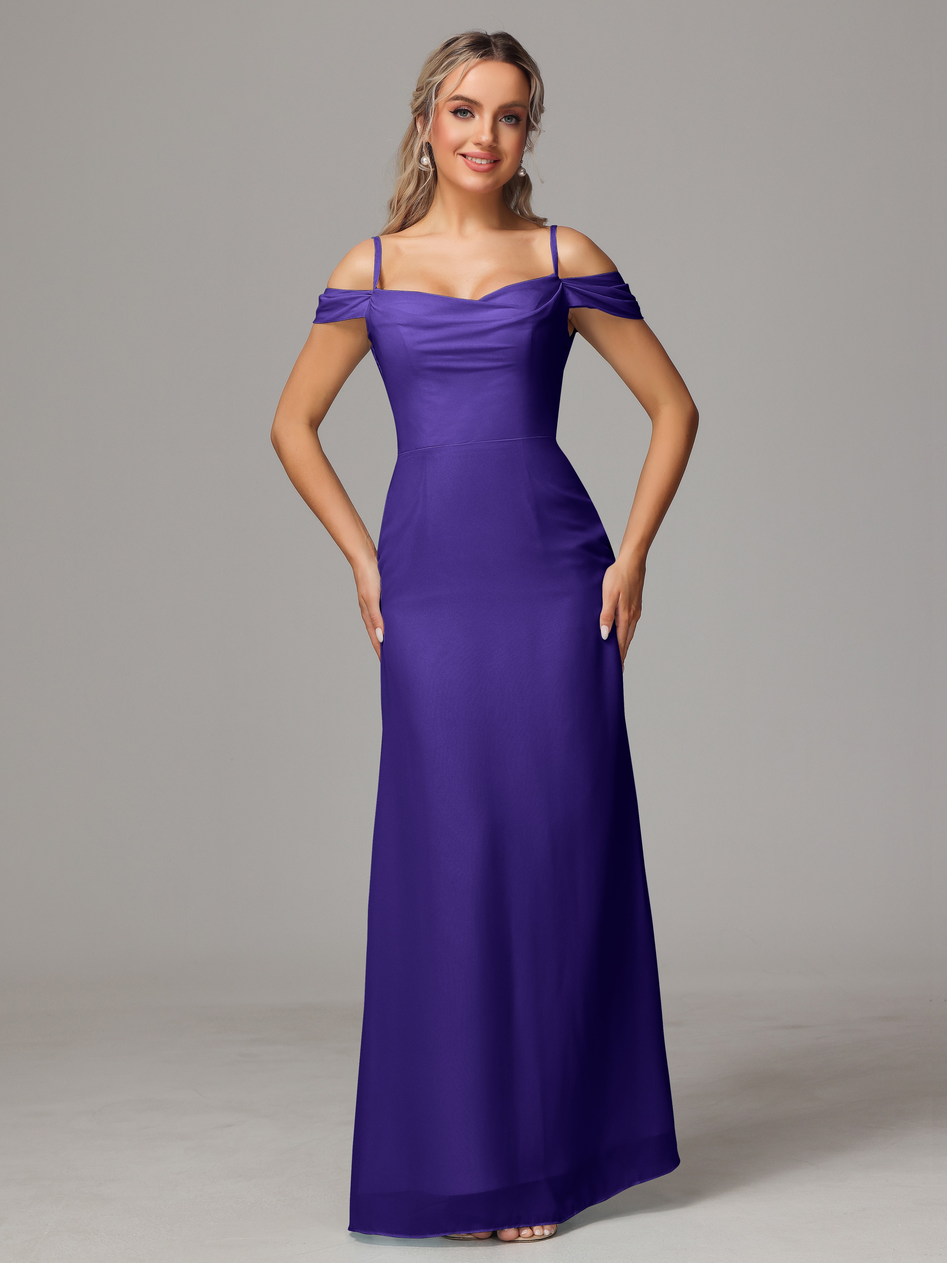 Robes De Demoiselle D'Honneur En Régence Accueil Froid Trapèze Mousseline Longue Robes Demoiselle D'Honneur