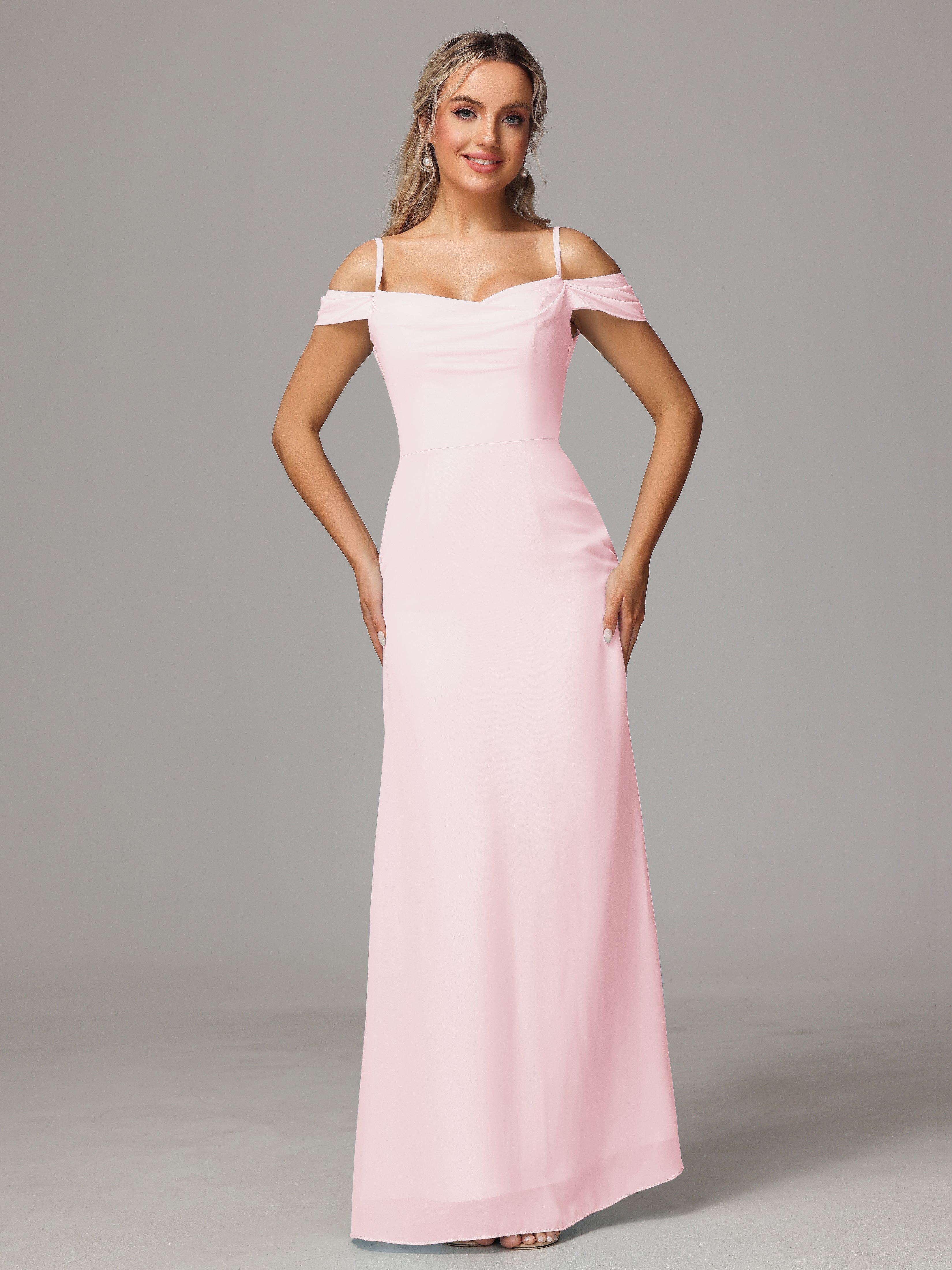 Robes Demoiselle D Honneur Rose Pale Accueil Froid Trapèze Mousseline Longue Robes Demoiselle D'Honneur