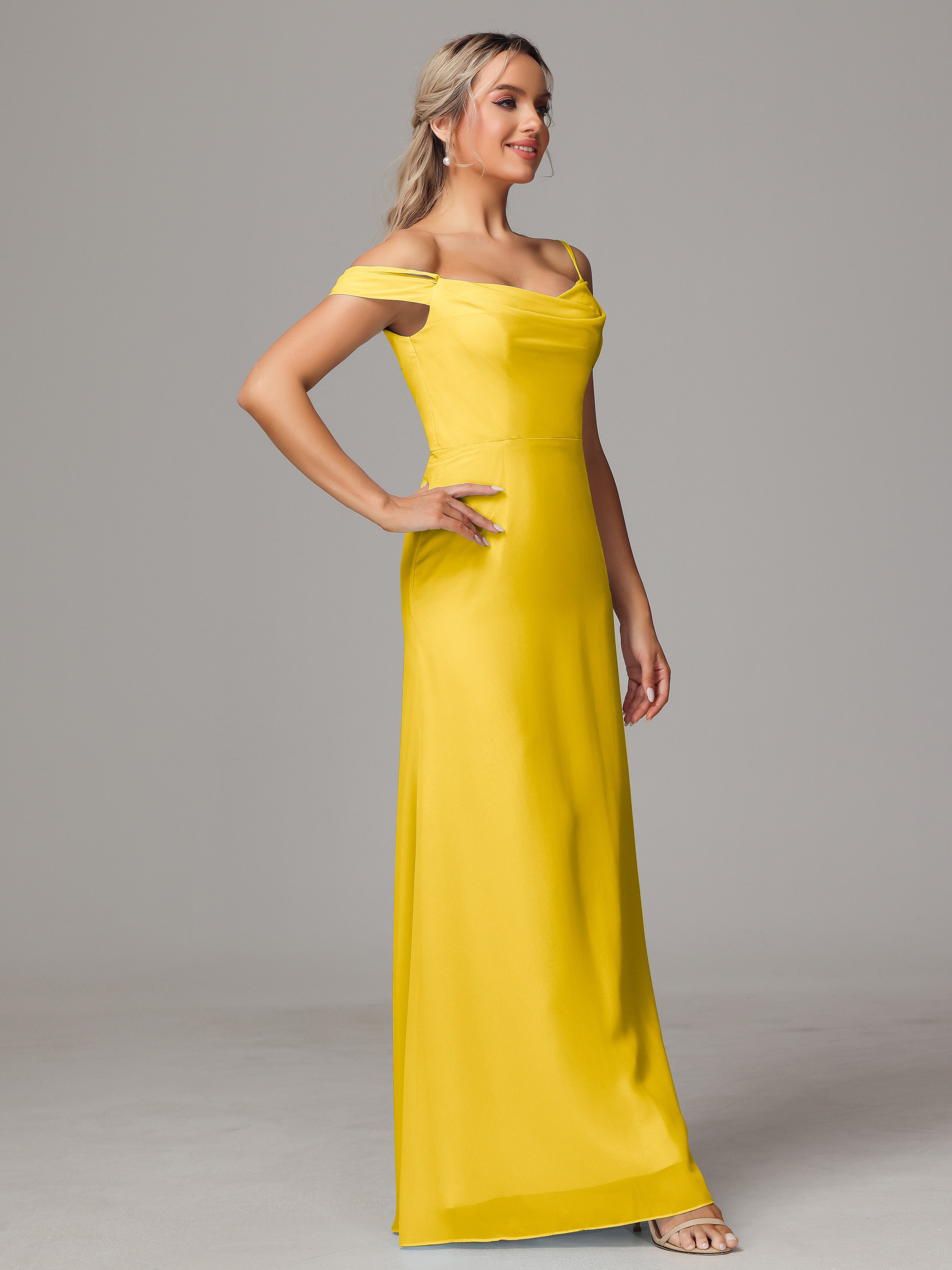 Robe De Demoiselle D'Honneur Souci Accueil Froid Trapèze Mousseline Longue Robes Demoiselle D'Honneur