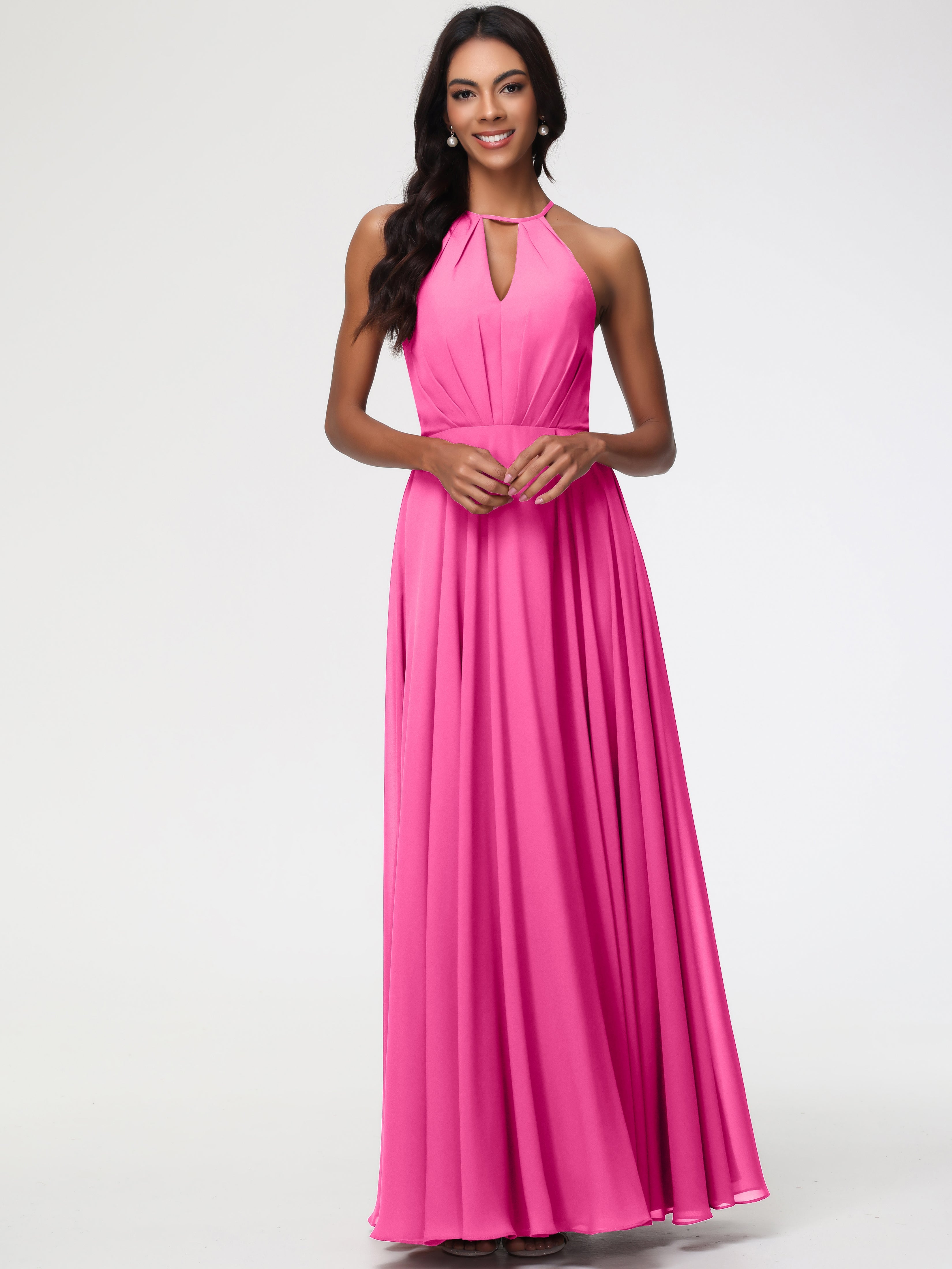 Robe Demoiselle D Honneur Azalée Licou Fendue Mousseline Robe Demoiselle D'Honneur Longue Plissée
