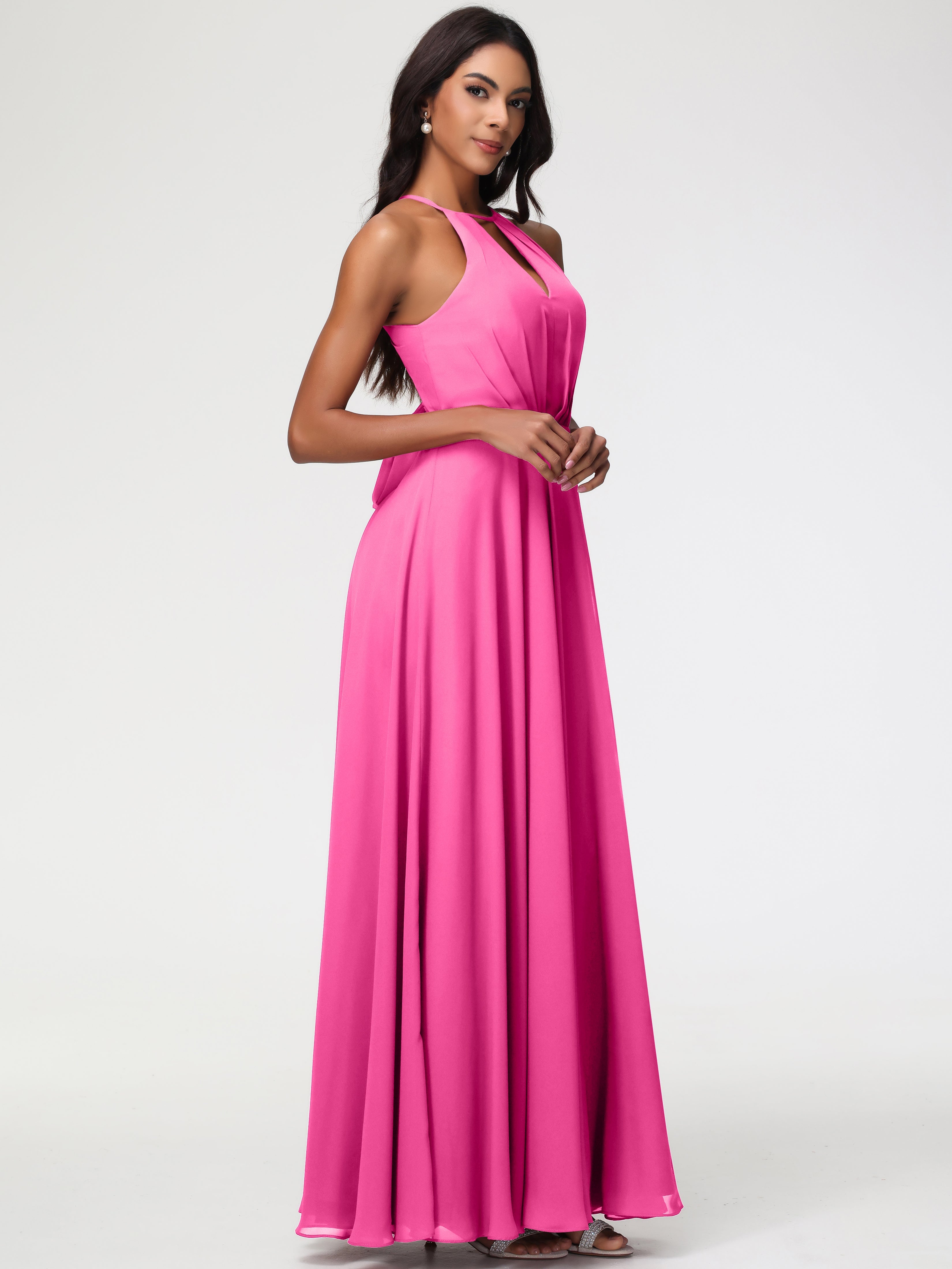 Robe Demoiselle D Honneur Azalée Licou Fendue Mousseline Robe Demoiselle D'Honneur Longue Plissée