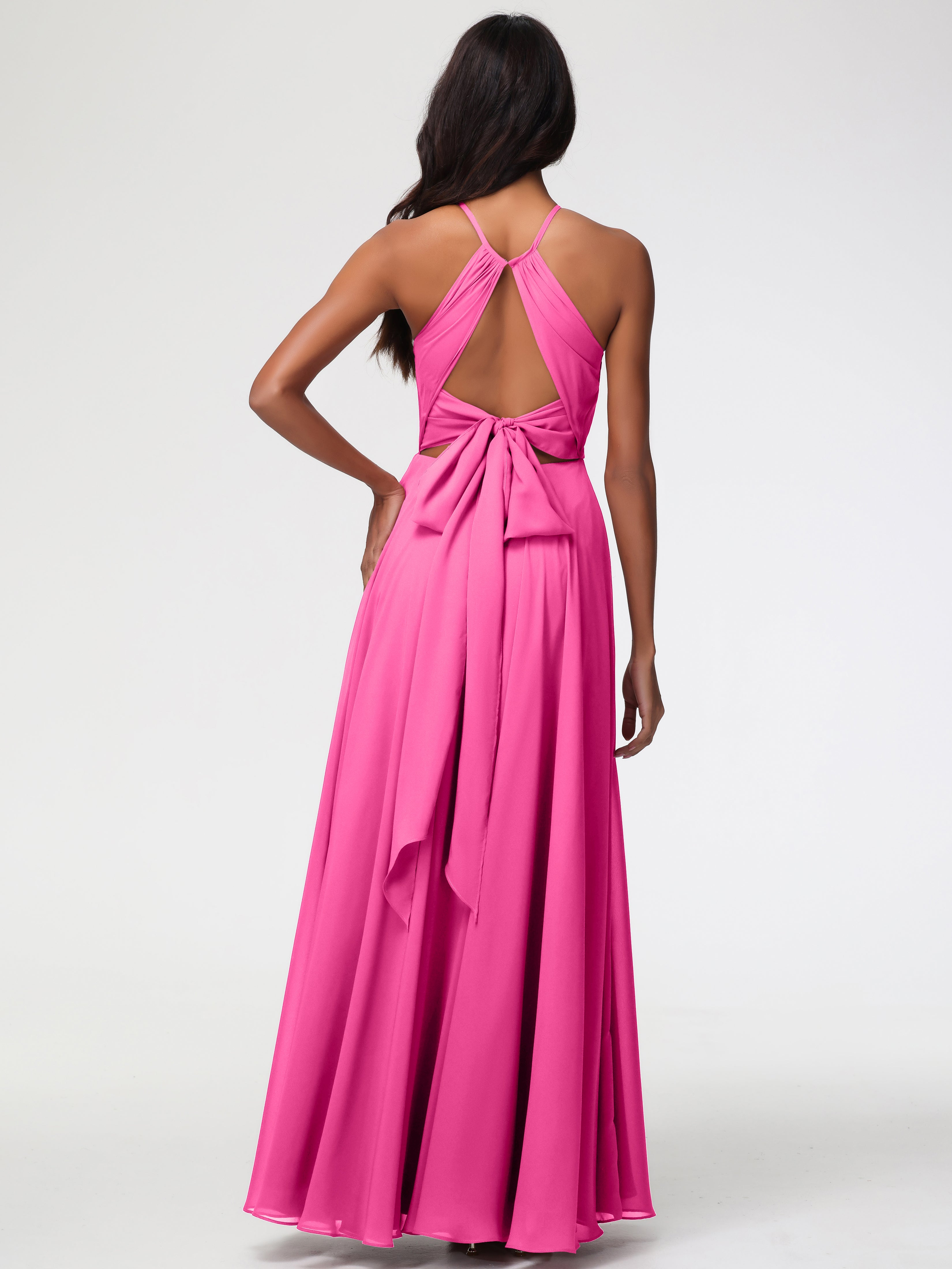 Robe Demoiselle D Honneur Azalée Licou Fendue Mousseline Robe Demoiselle D'Honneur Longue Plissée