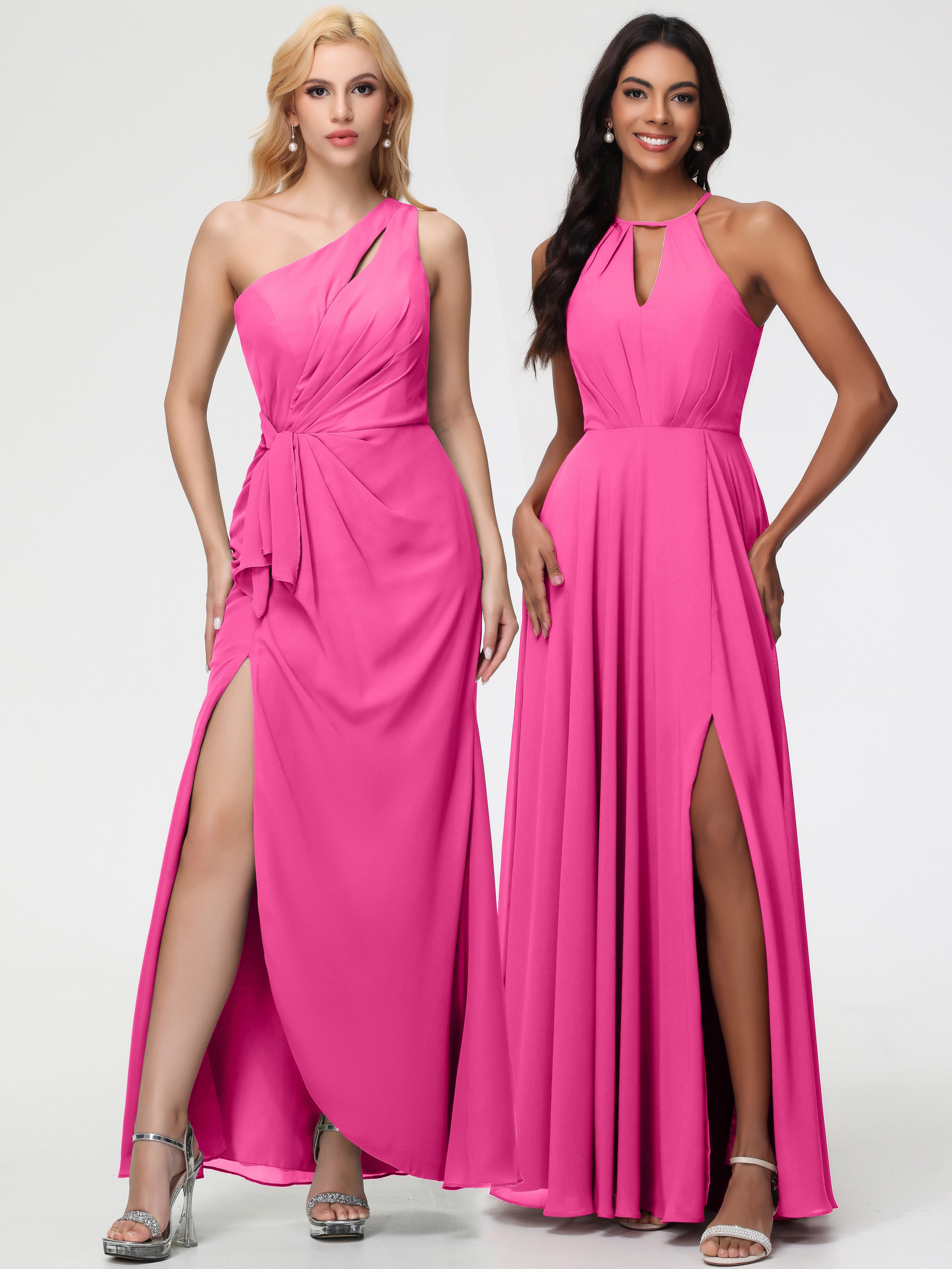 Robe Demoiselle D Honneur Azalée Licou Fendue Mousseline Robe Demoiselle D'Honneur Longue Plissée
