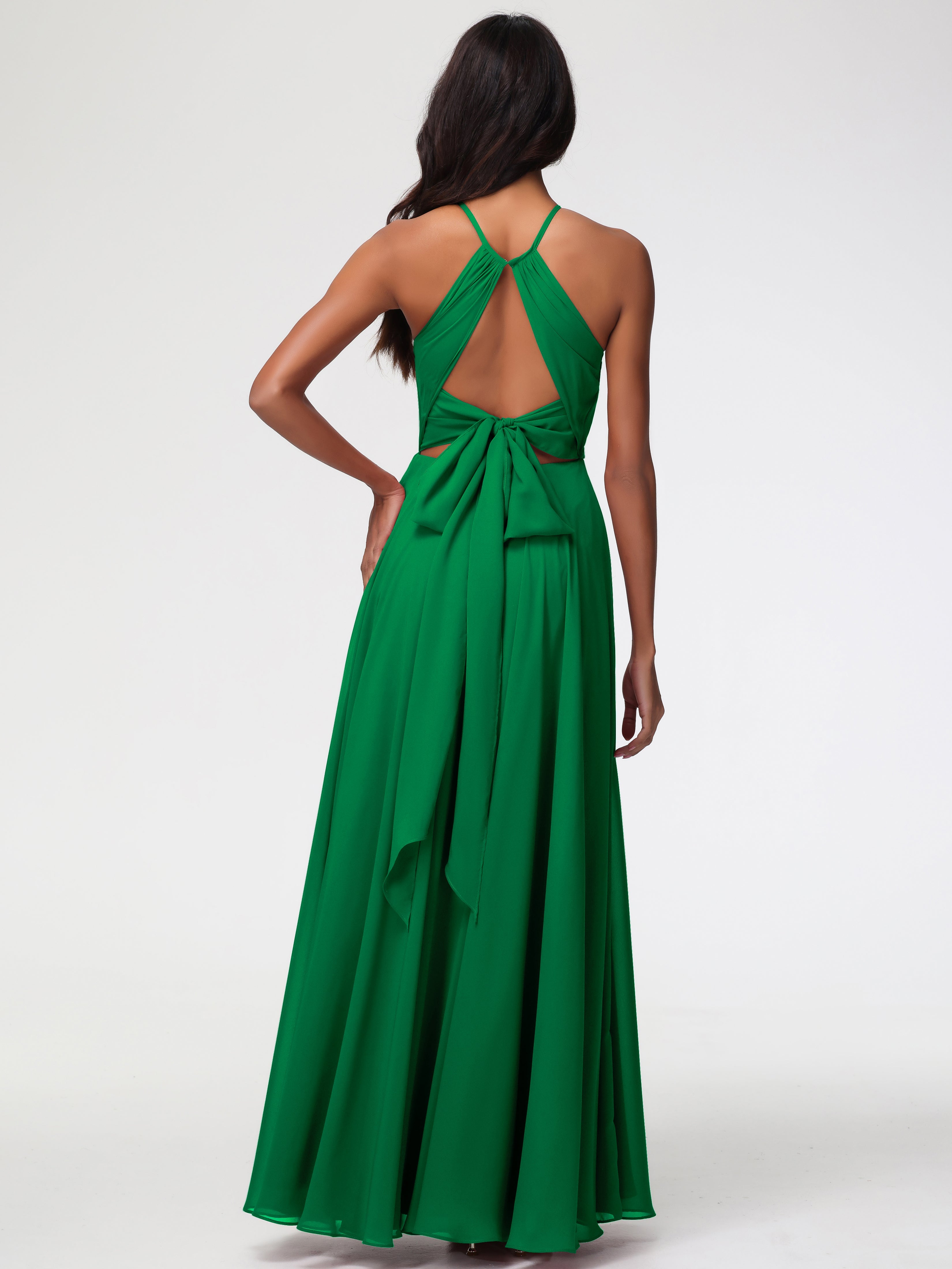 Robe Demoiselle D Honneur Vert Emeraude Licou Fendue Mousseline Robe Demoiselle D'Honneur Longue Plissée