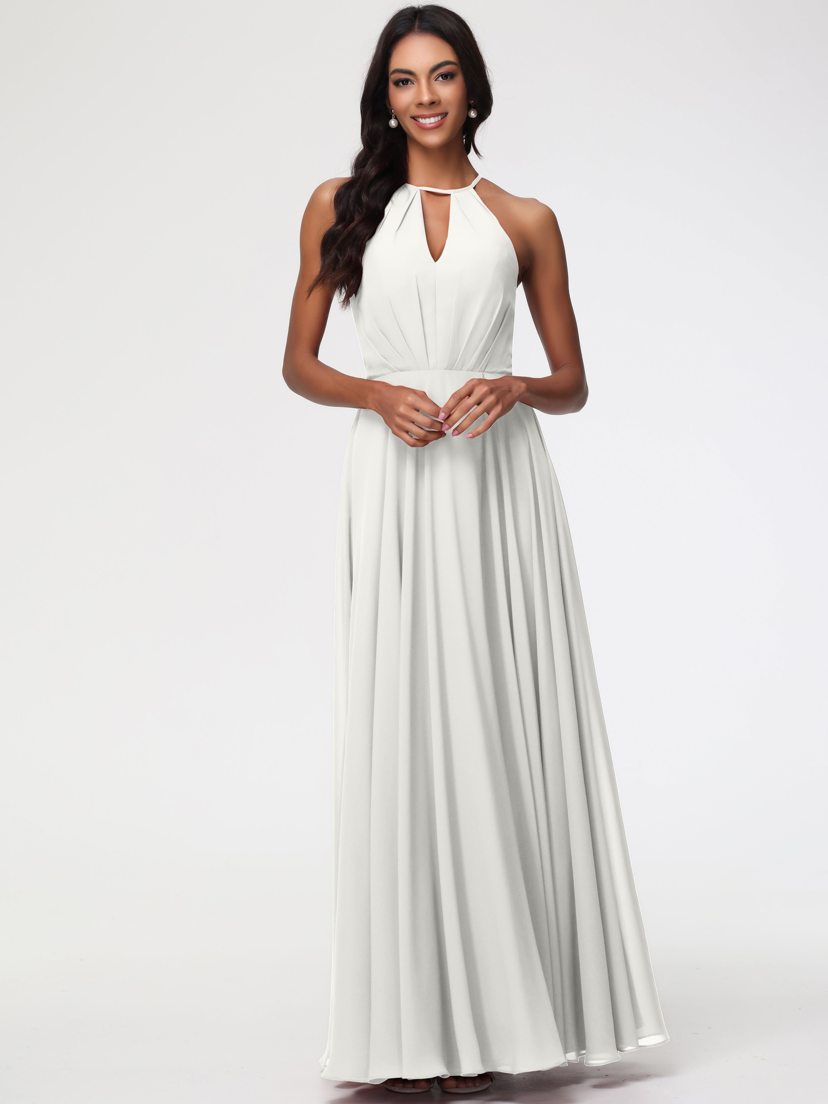 Robe Demoiselle D Honneur Ivoire Licou Fendue Mousseline Robe Demoiselle D'Honneur Longue Plissée