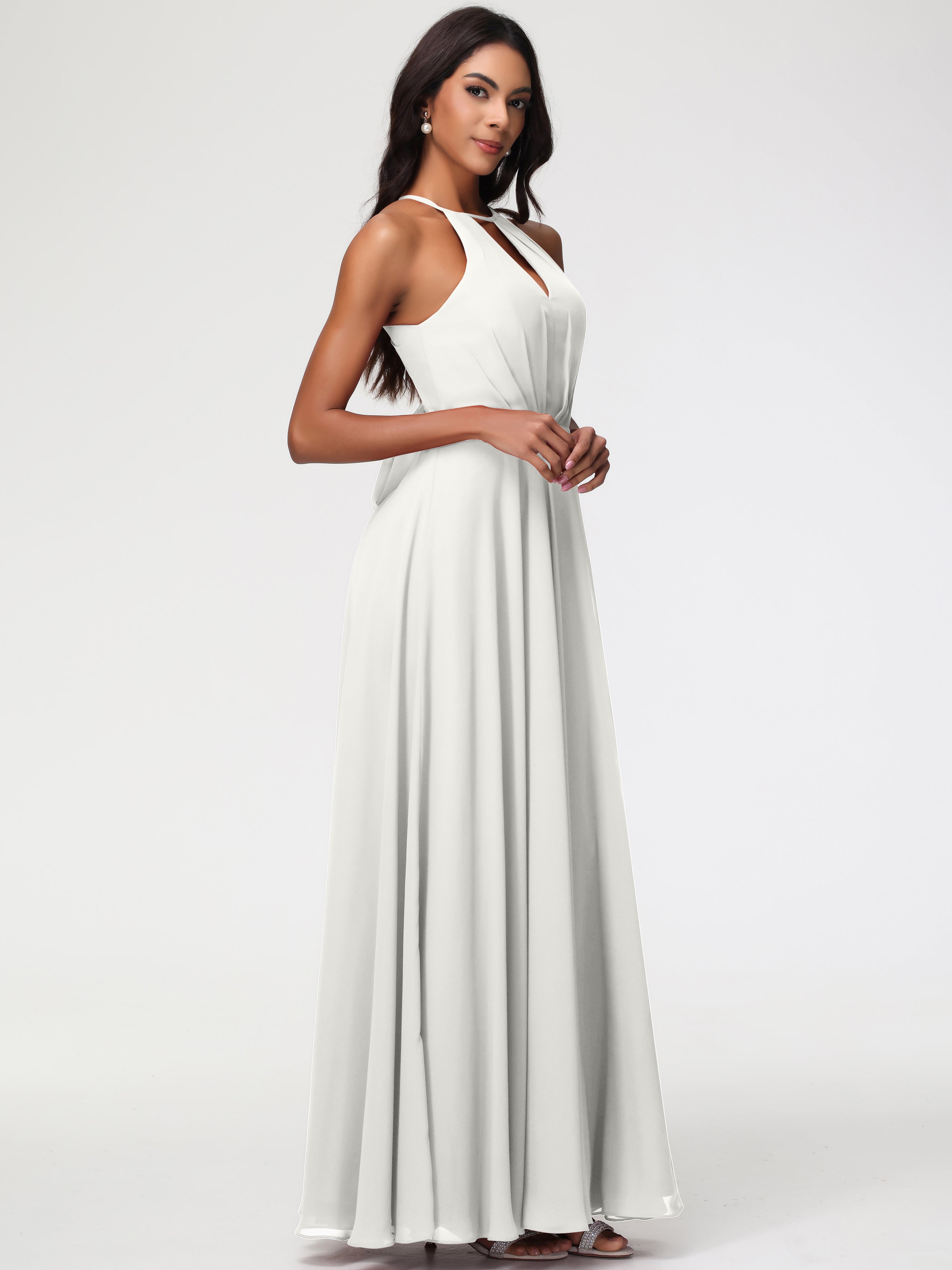 Robe Demoiselle D Honneur Ivoire Licou Fendue Mousseline Robe Demoiselle D'Honneur Longue Plissée