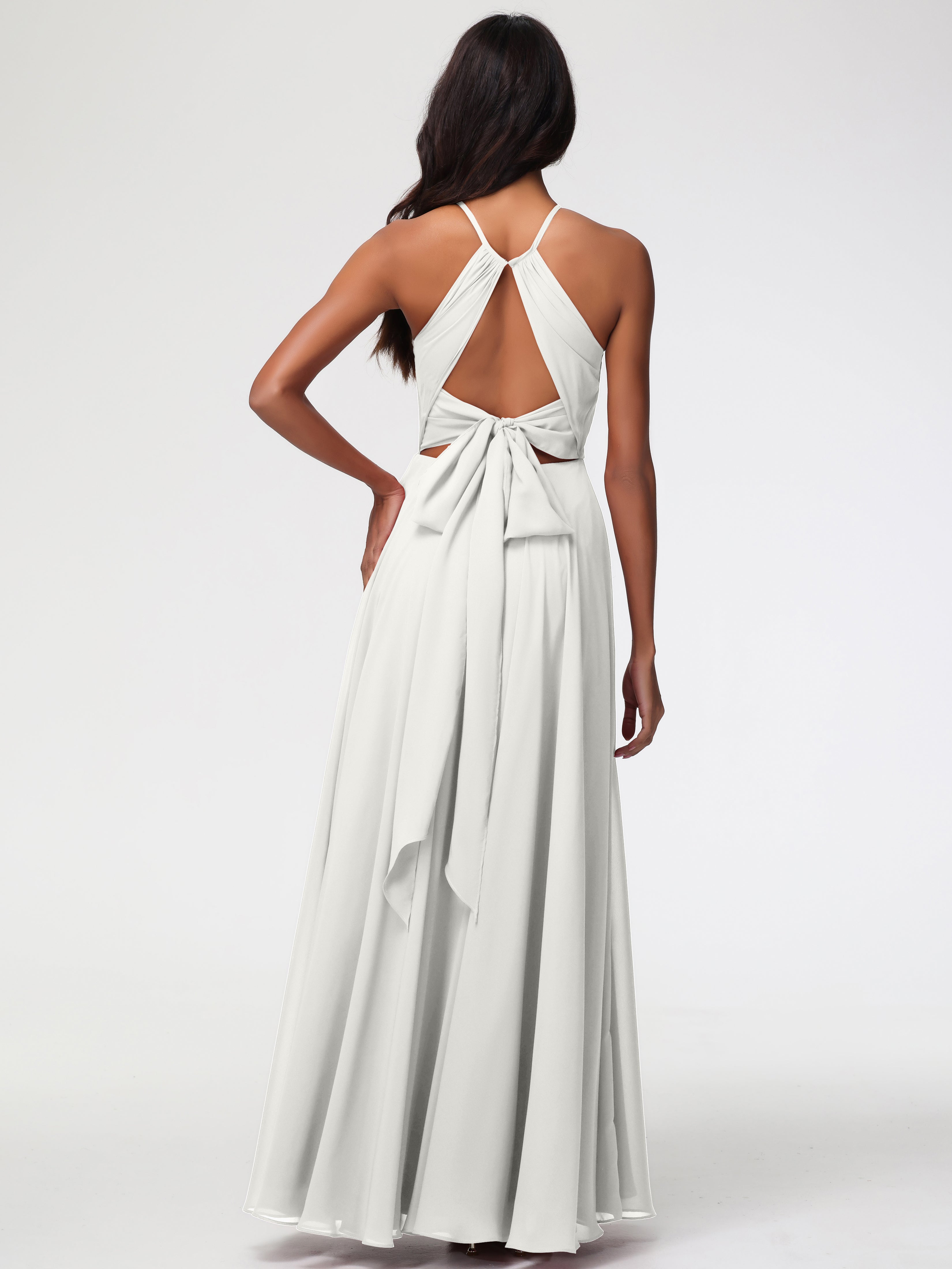 Robe Demoiselle D Honneur Ivoire Licou Fendue Mousseline Robe Demoiselle D'Honneur Longue Plissée