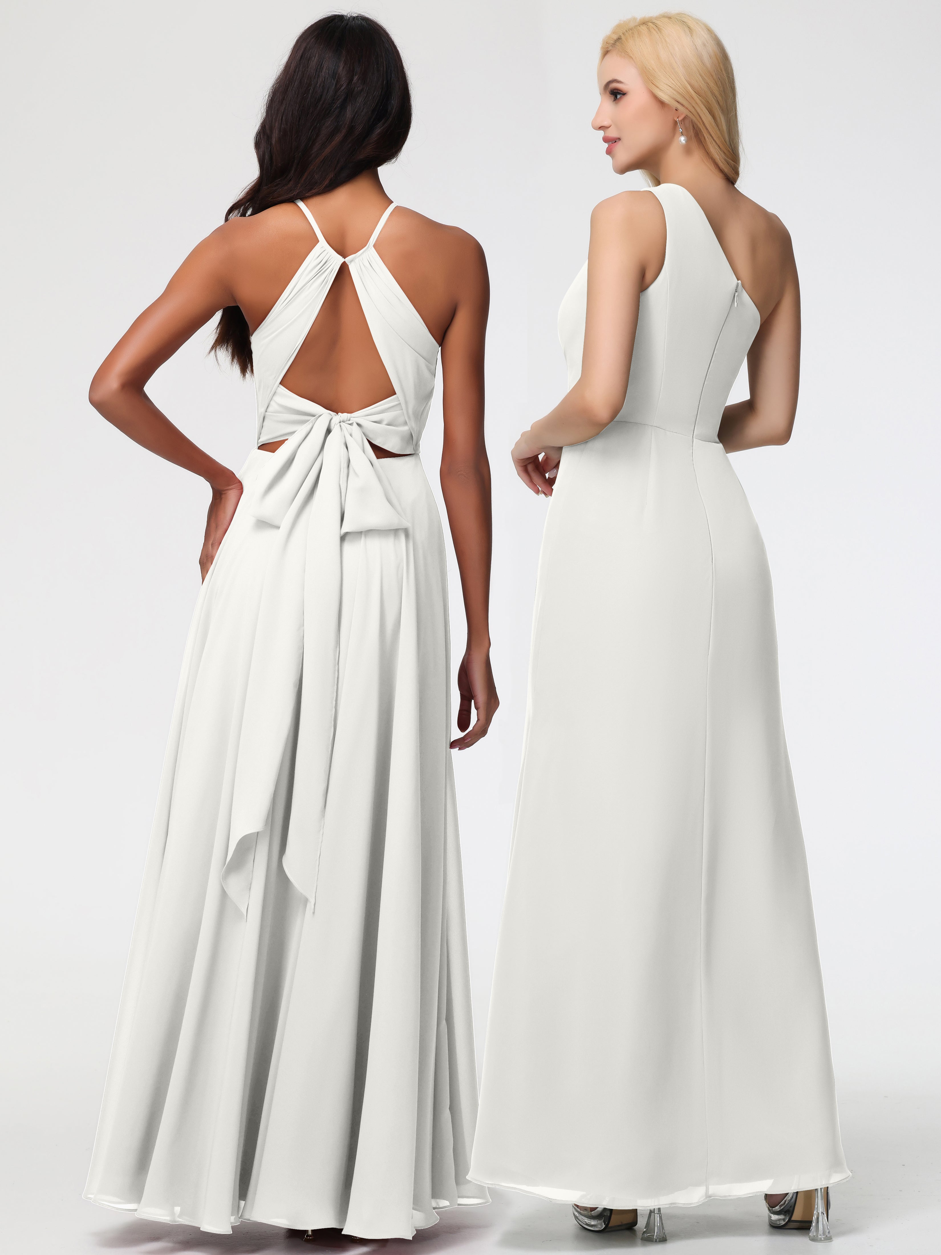 Robe Demoiselle D Honneur Ivoire Licou Fendue Mousseline Robe Demoiselle D'Honneur Longue Plissée
