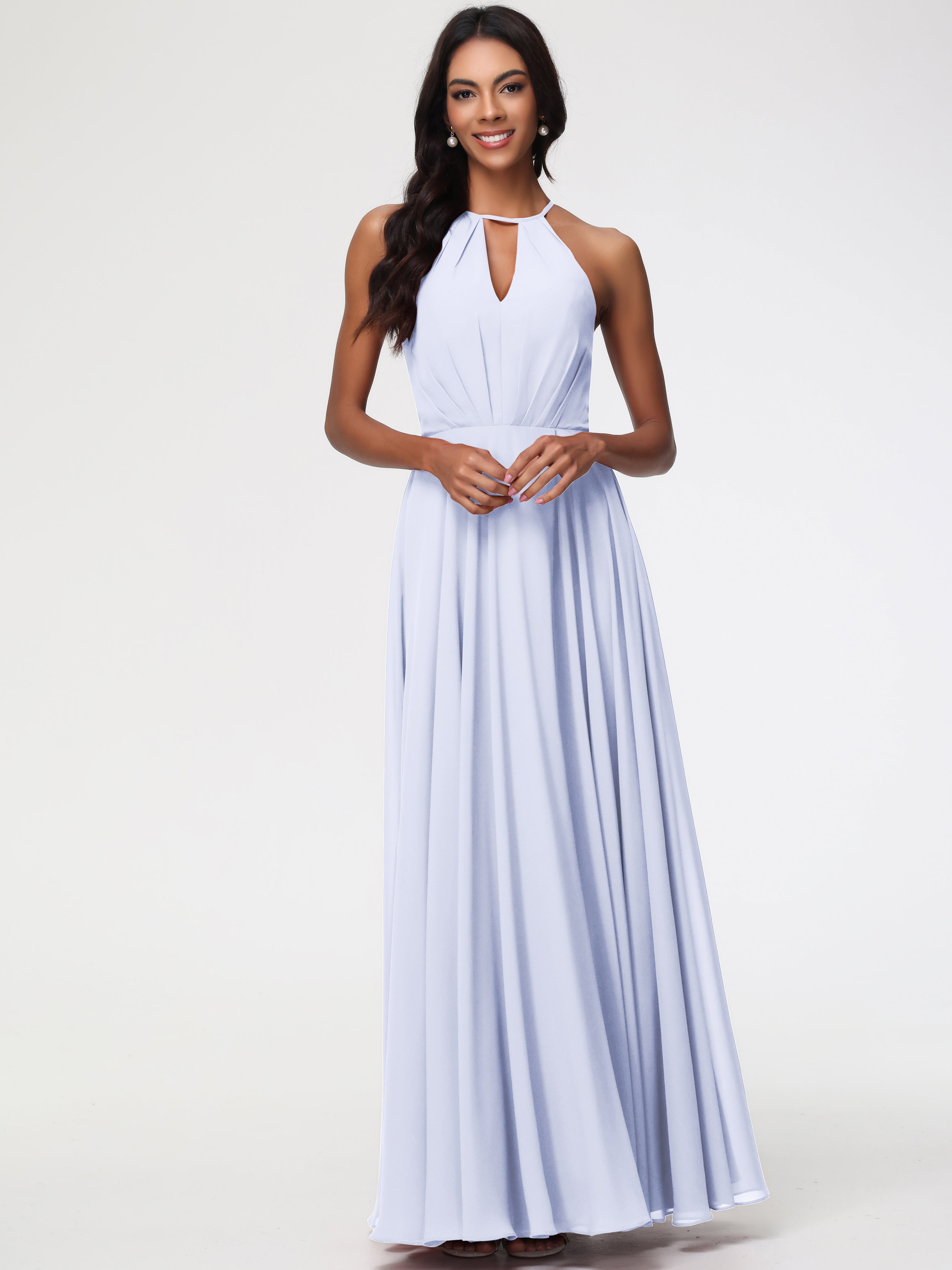 Robe Demoiselle D Honneur Lavande Licou Fendue Mousseline Robe Demoiselle D'Honneur Longue Plissée