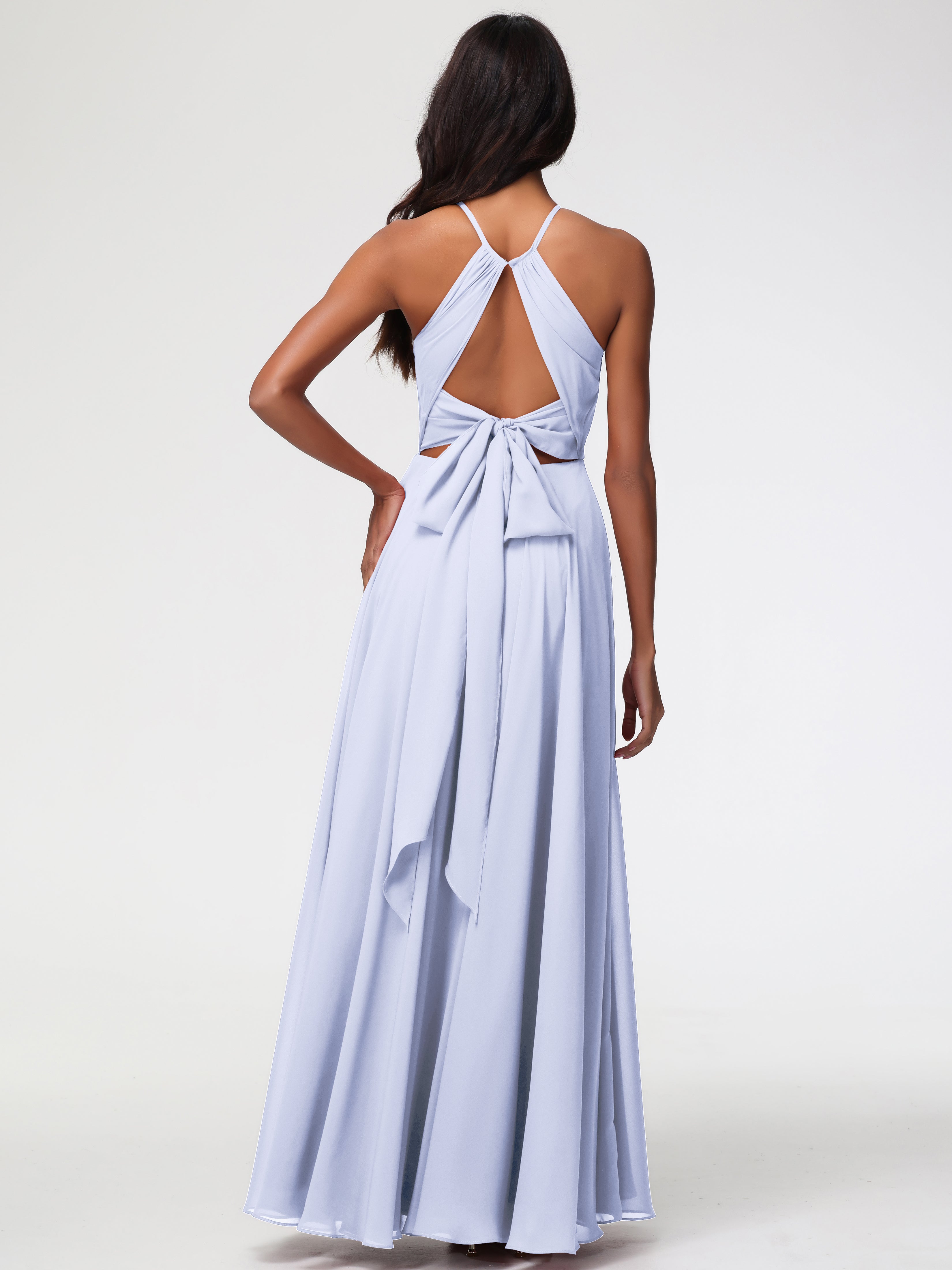 Robe Demoiselle D Honneur Lavande Licou Fendue Mousseline Robe Demoiselle D'Honneur Longue Plissée