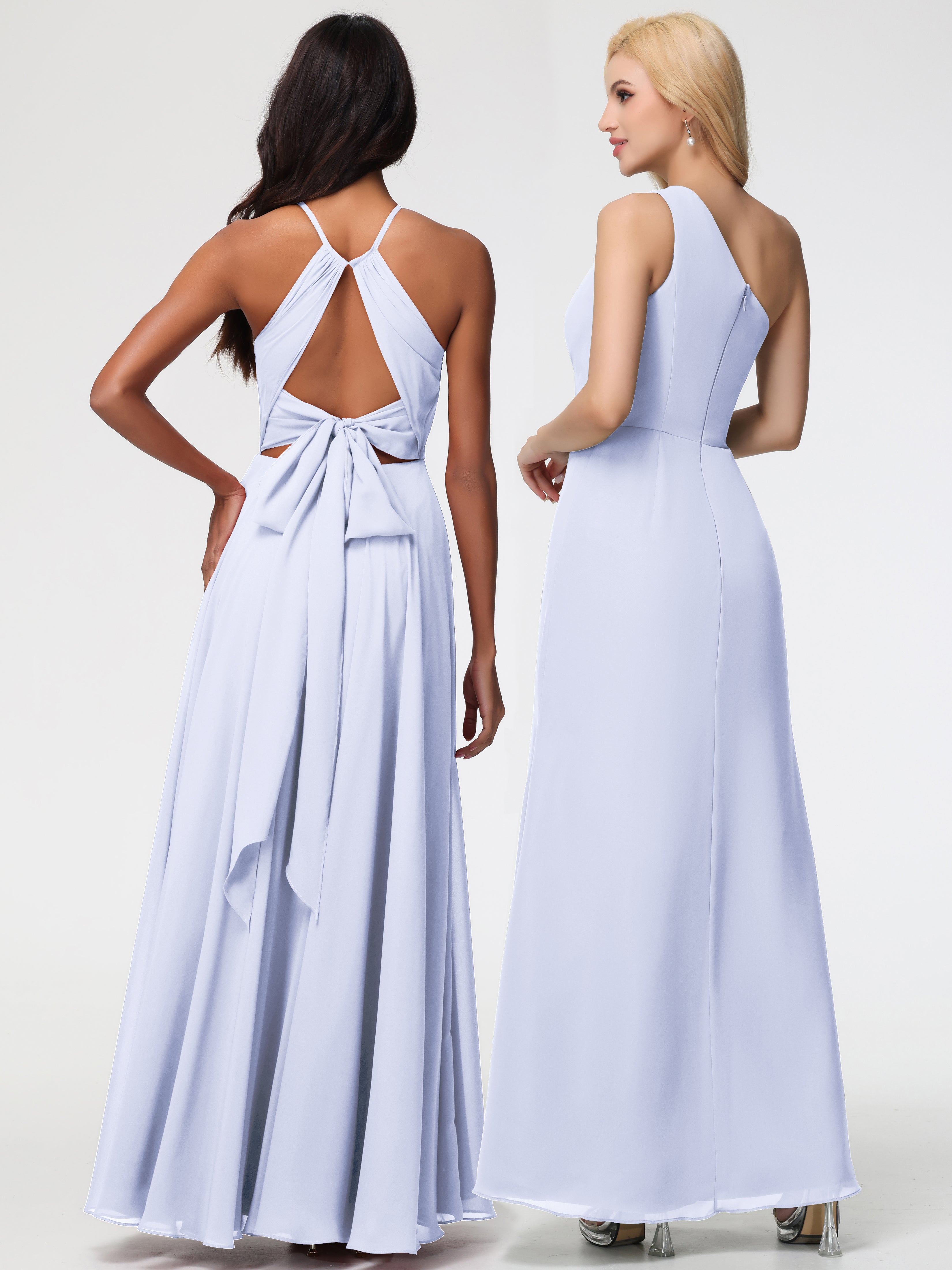 Robe Demoiselle D Honneur Lavande Licou Fendue Mousseline Robe Demoiselle D'Honneur Longue Plissée