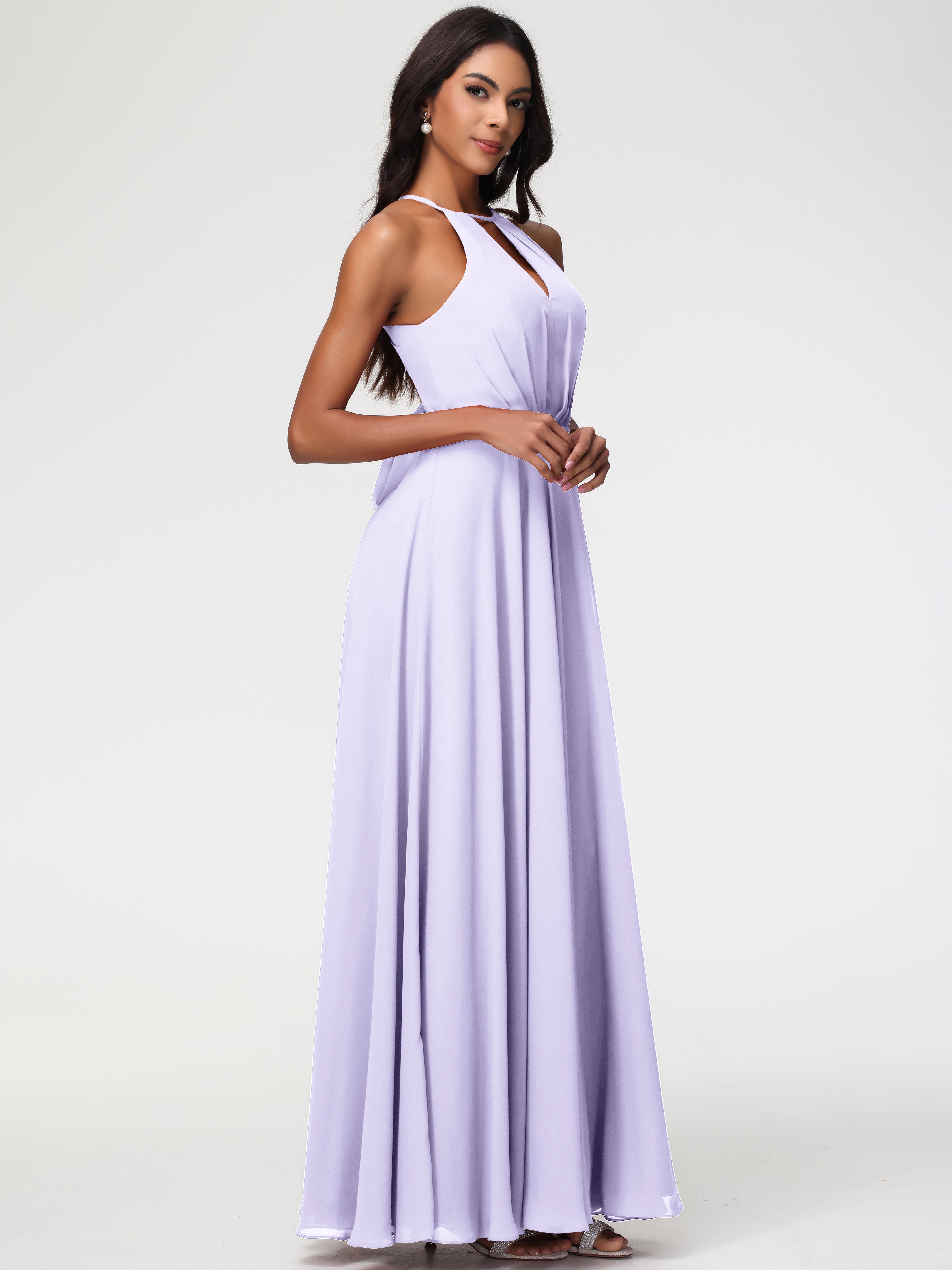 Robe Demoiselle D Honneur Lilas Licou Fendue Mousseline Robe Demoiselle D'Honneur Longue Plissée