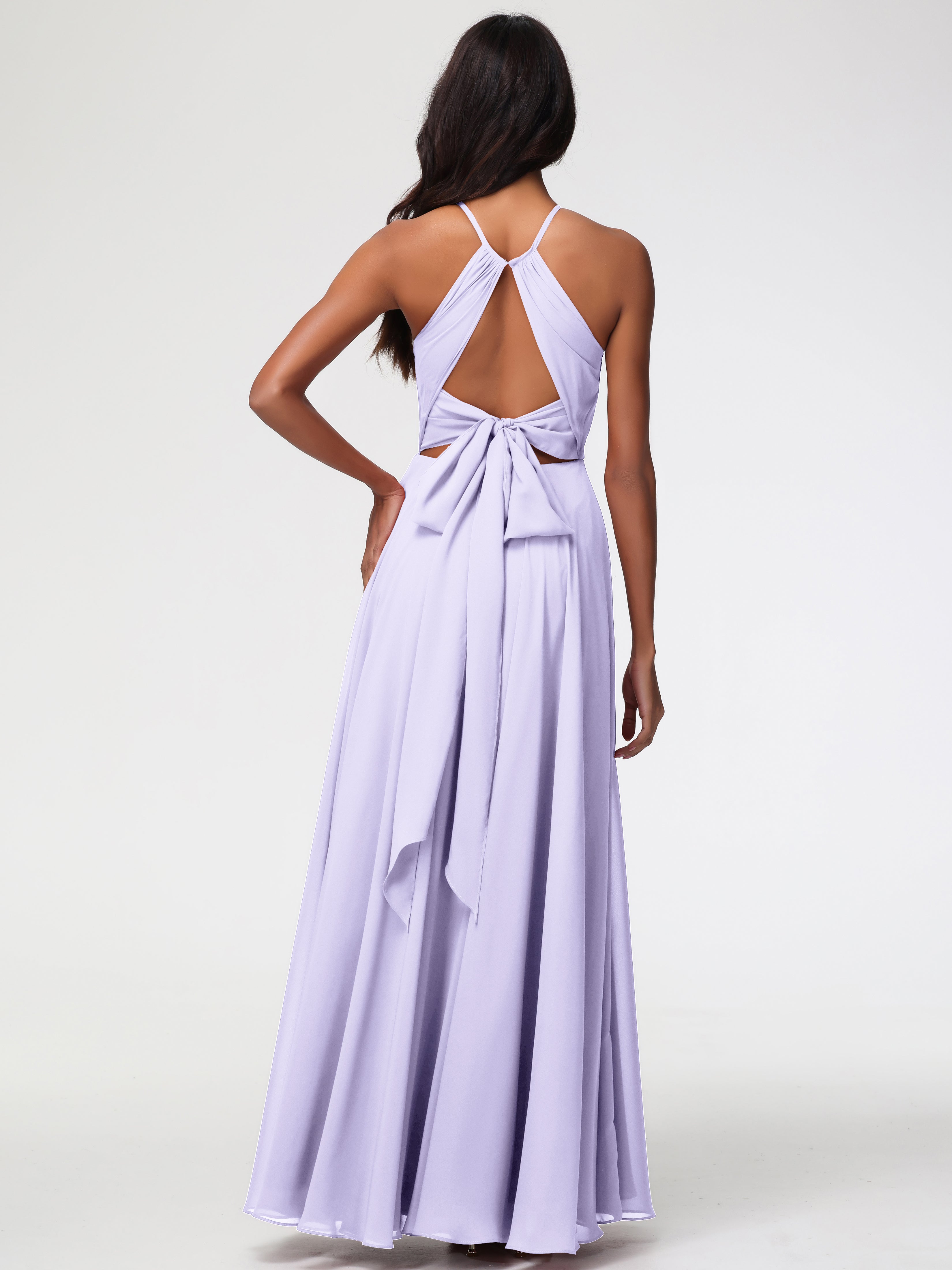 Robe Demoiselle D Honneur Lilas Licou Fendue Mousseline Robe Demoiselle D'Honneur Longue Plissée