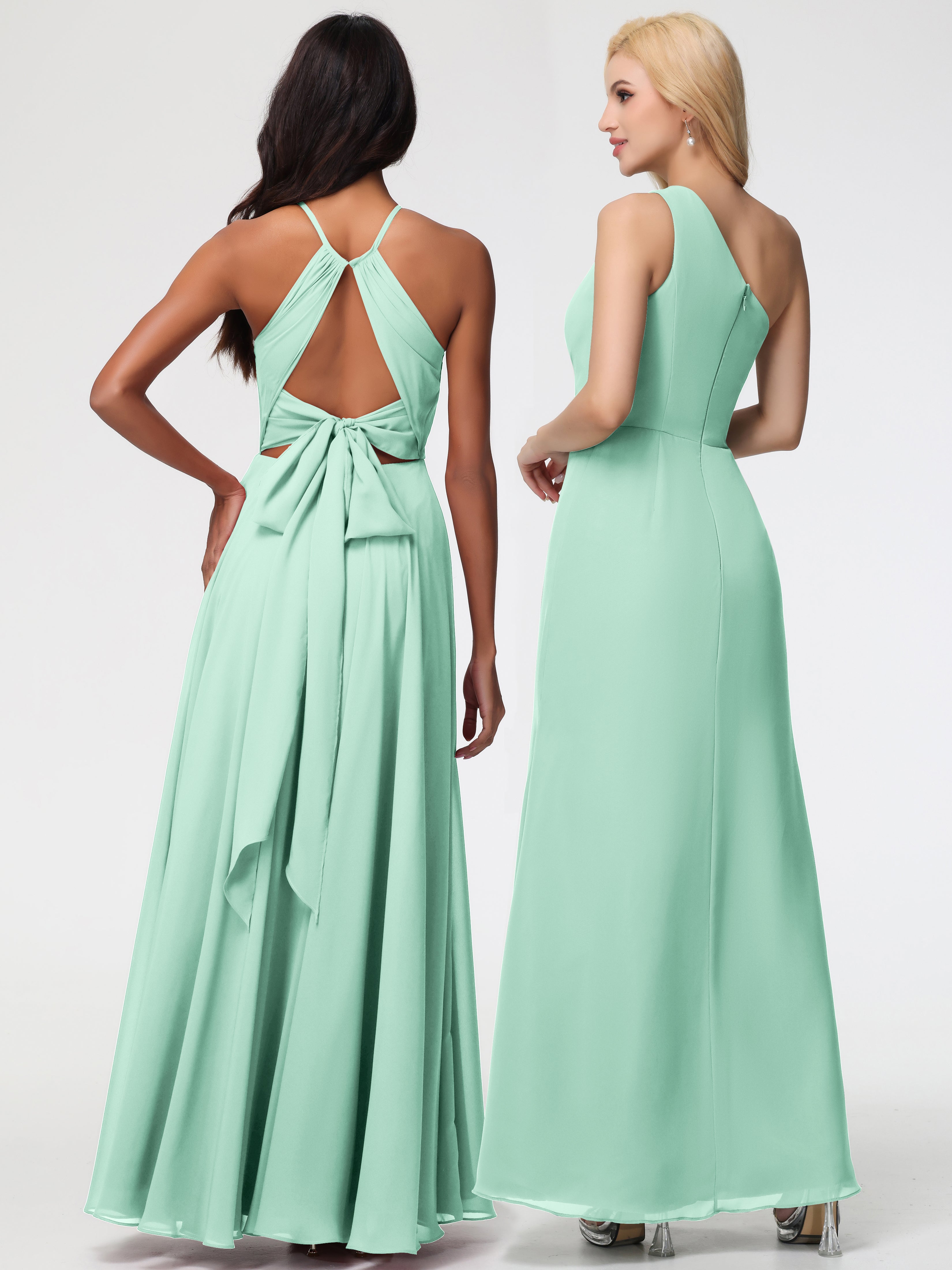 Robe Vert Menthe Demoiselle D Honneur Licou Fendue Mousseline Robe Demoiselle D'Honneur Longue Plissée