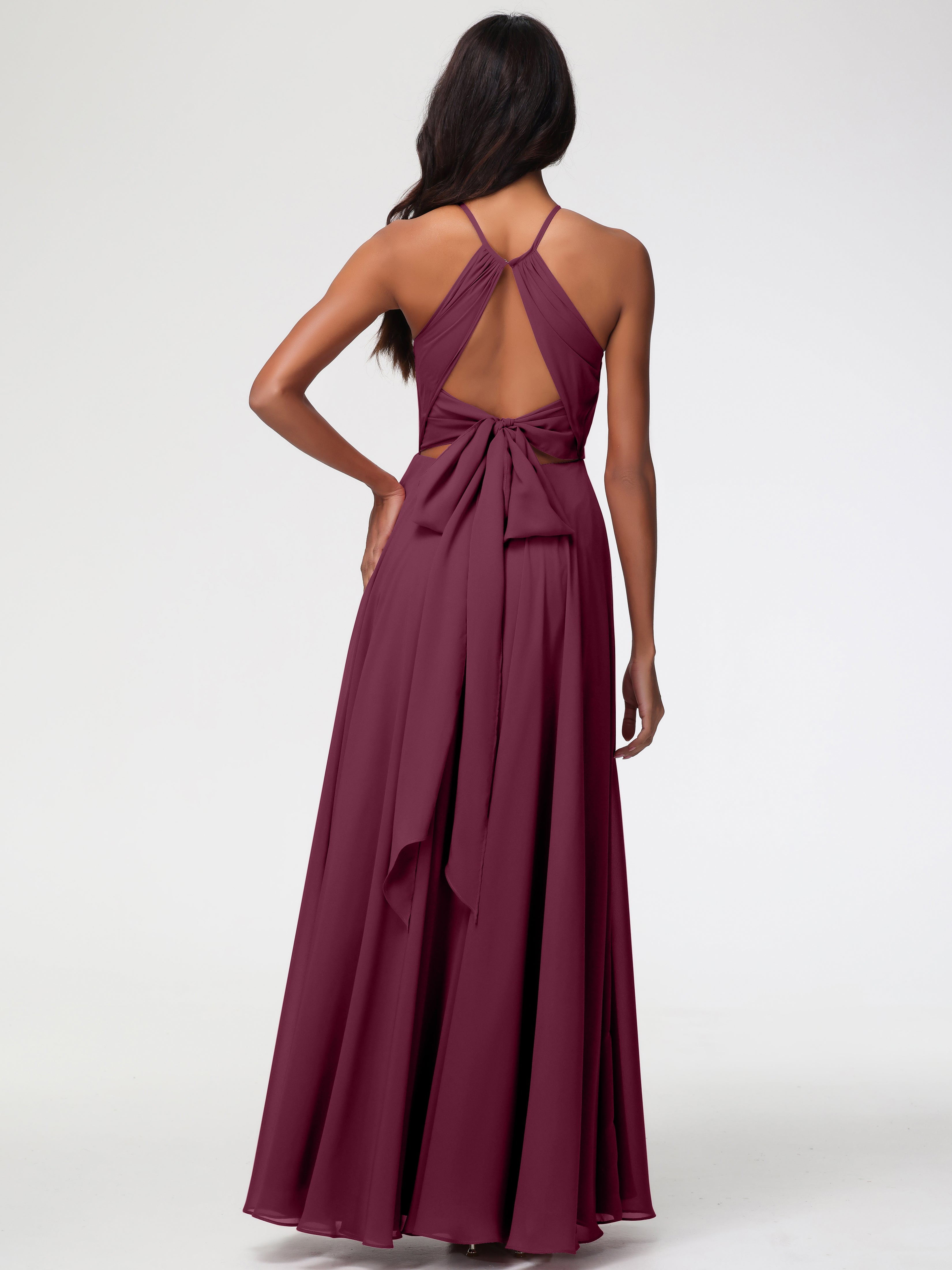 Robes De Demoiselle D'Honneur Mure Licou Fendue Mousseline Robe Demoiselle D'Honneur Longue Plissée