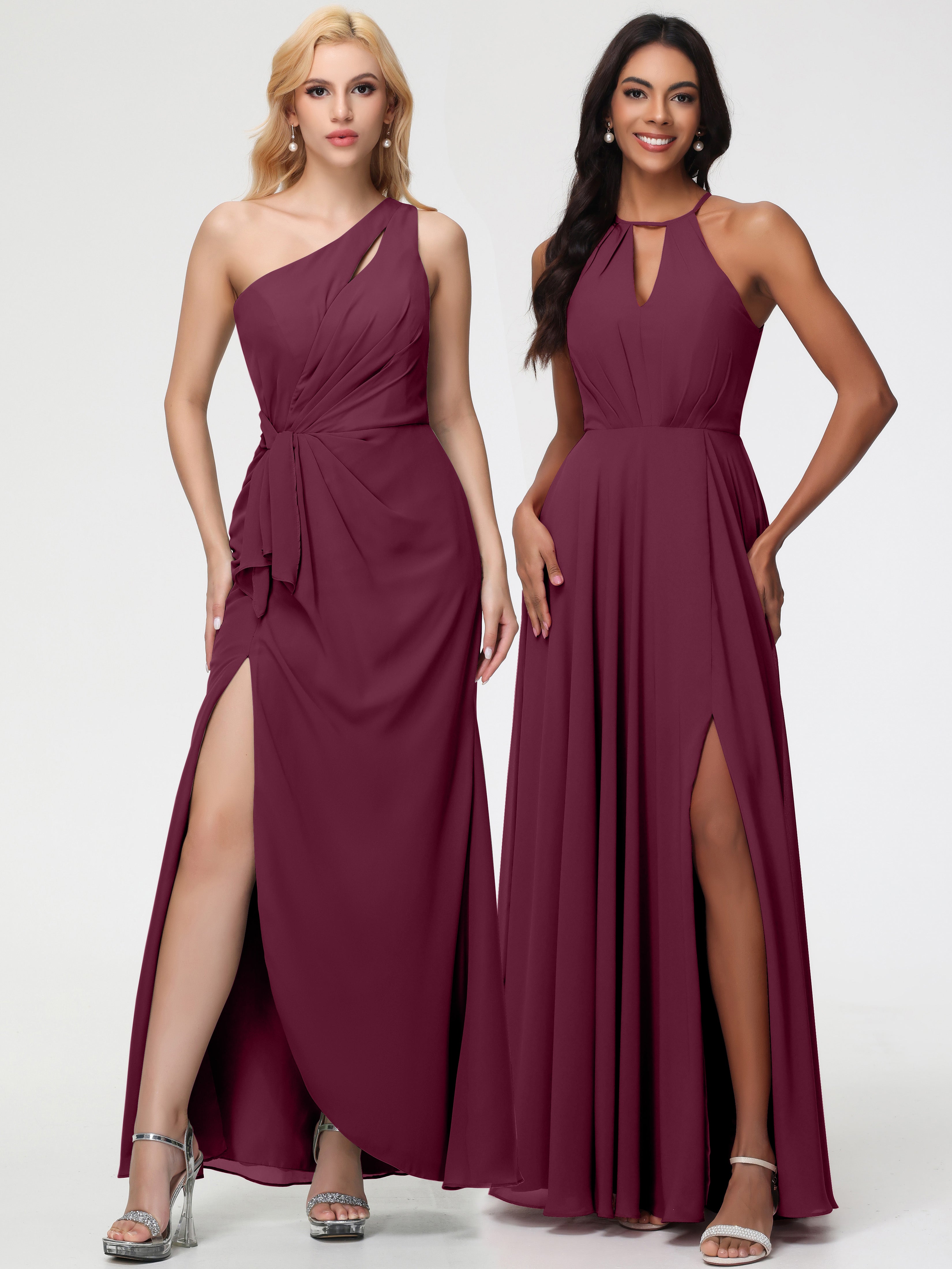Robes De Demoiselle D'Honneur Mure Licou Fendue Mousseline Robe Demoiselle D'Honneur Longue Plissée