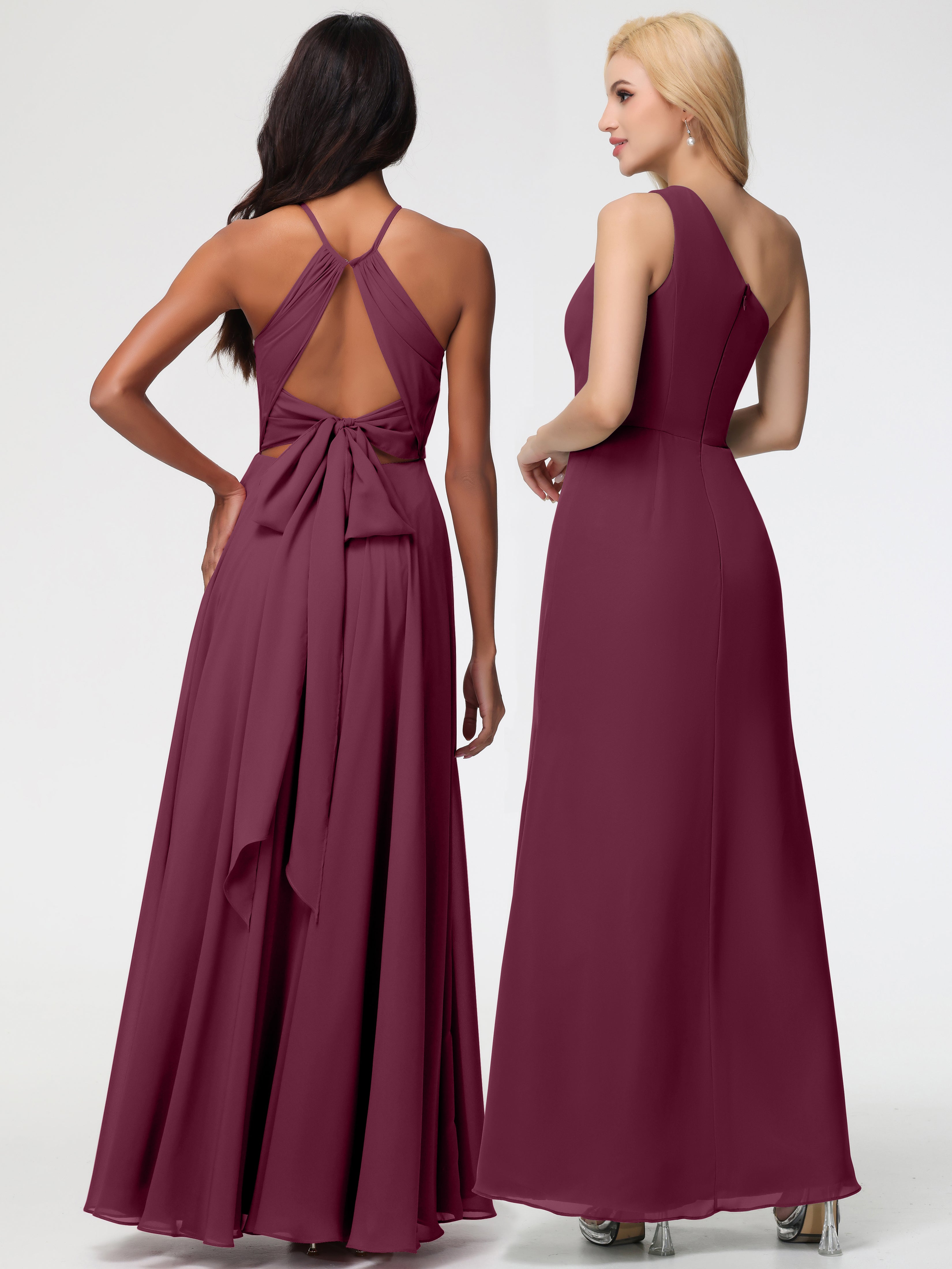 Robes De Demoiselle D'Honneur Mure Licou Fendue Mousseline Robe Demoiselle D'Honneur Longue Plissée