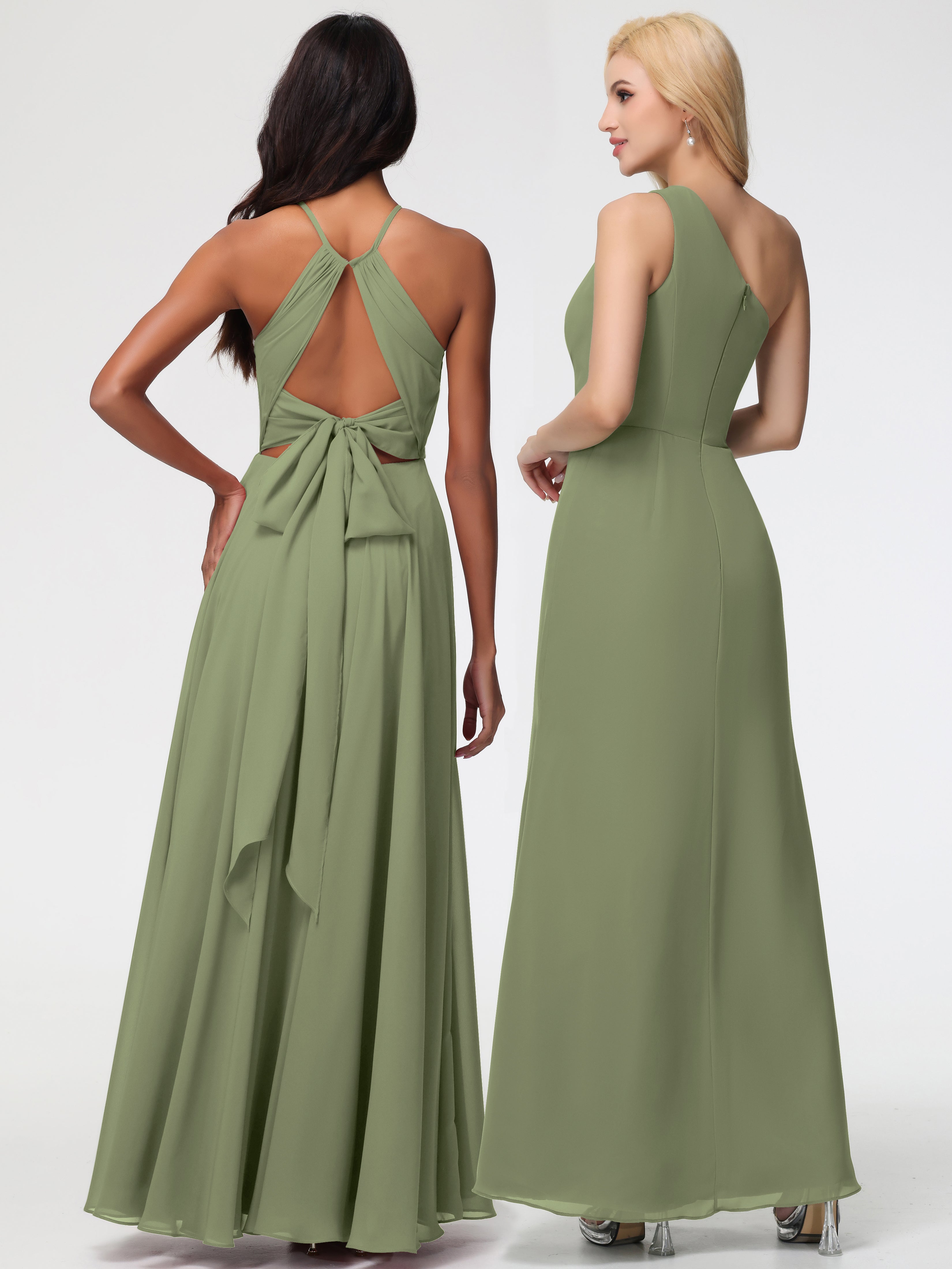 Robe Vert Olive Demoiselle D Honneur Licou Fendue Mousseline Robe Demoiselle D'Honneur Longue Plissée