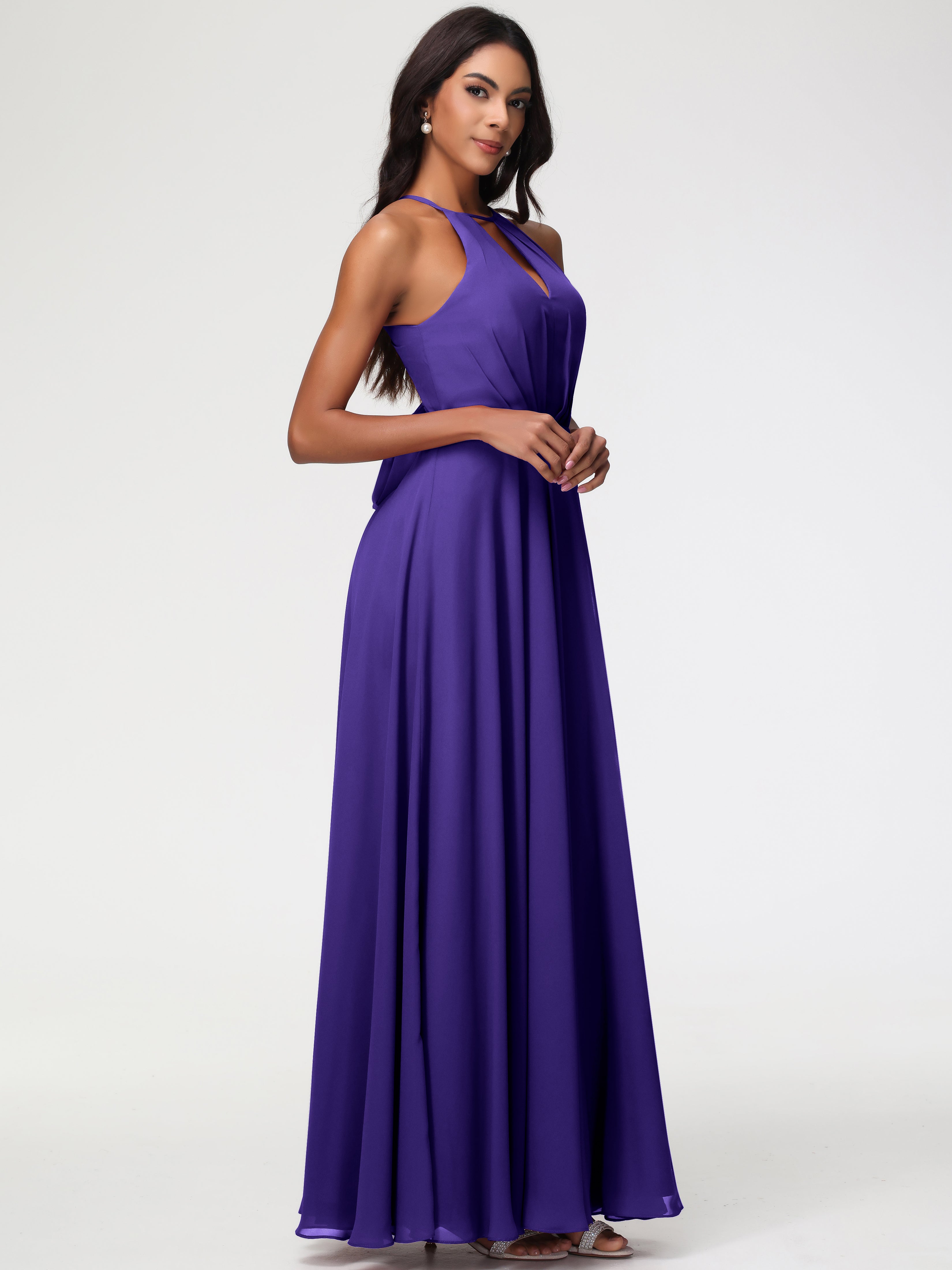 Robes De Demoiselle D'Honneur En Régence Licou Fendue Mousseline Robe Demoiselle D'Honneur Longue Plissée