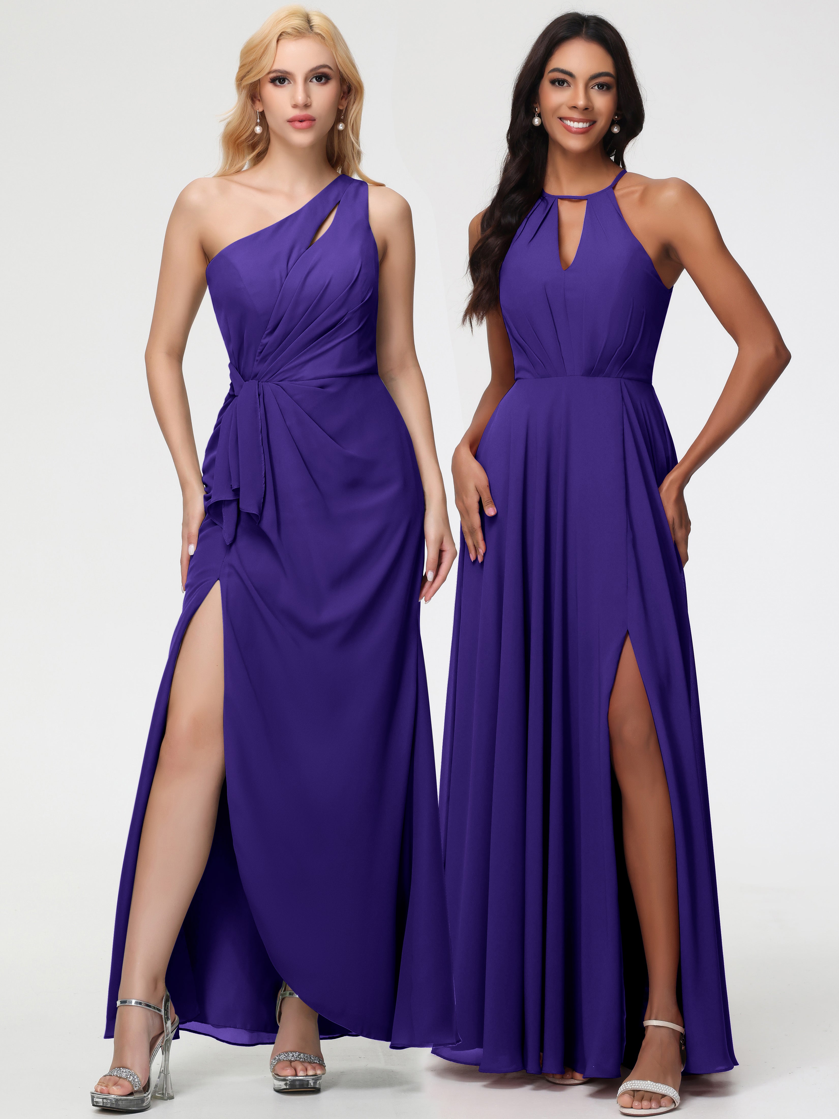 Robes De Demoiselle D'Honneur En Régence Licou Fendue Mousseline Robe Demoiselle D'Honneur Longue Plissée