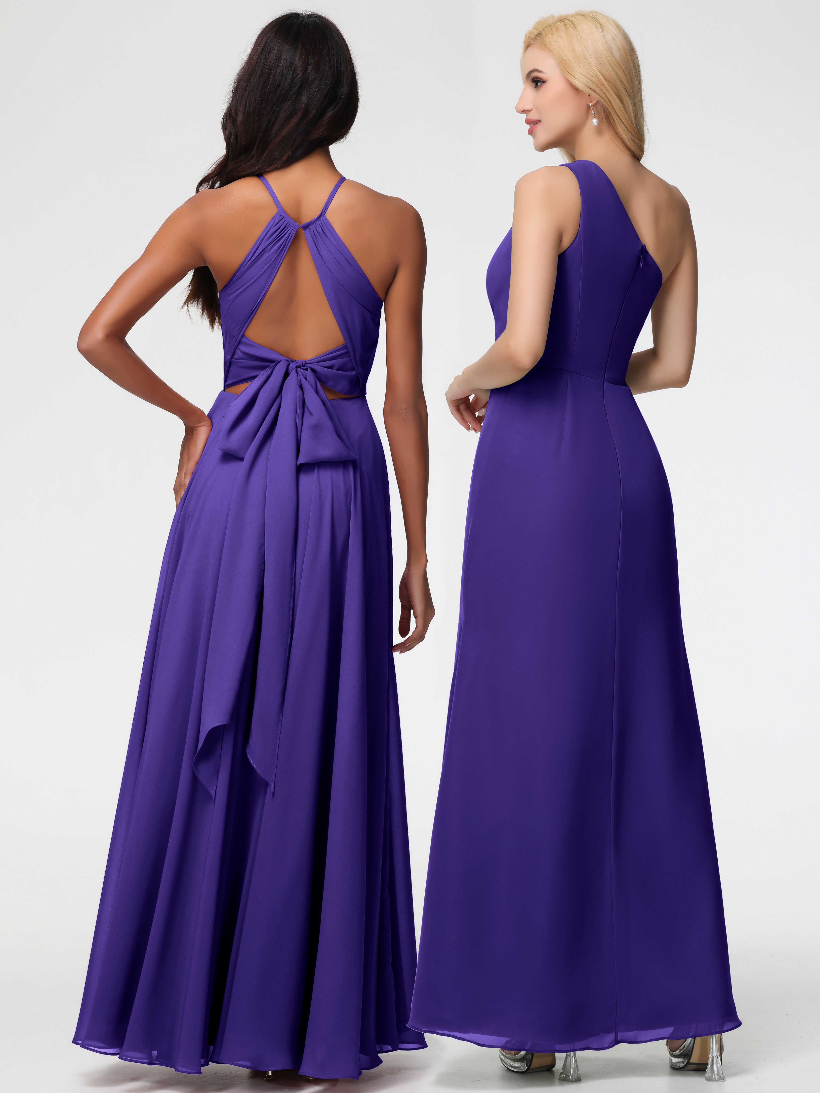 Robes De Demoiselle D'Honneur En Régence Licou Fendue Mousseline Robe Demoiselle D'Honneur Longue Plissée