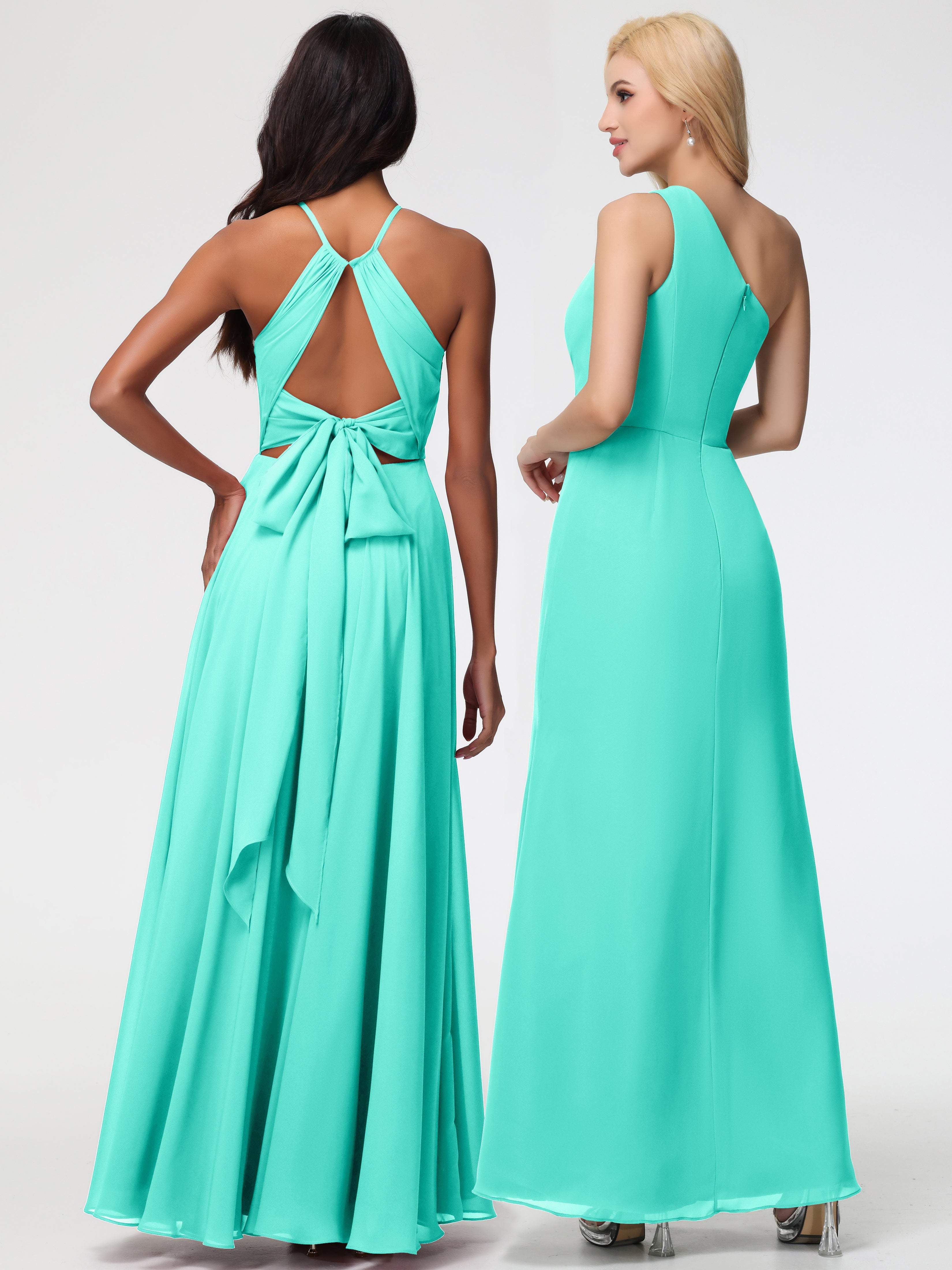 Robes De Demoiselle D'Honneur Spa Licou Fendue Mousseline Robe Demoiselle D'Honneur Longue Plissée